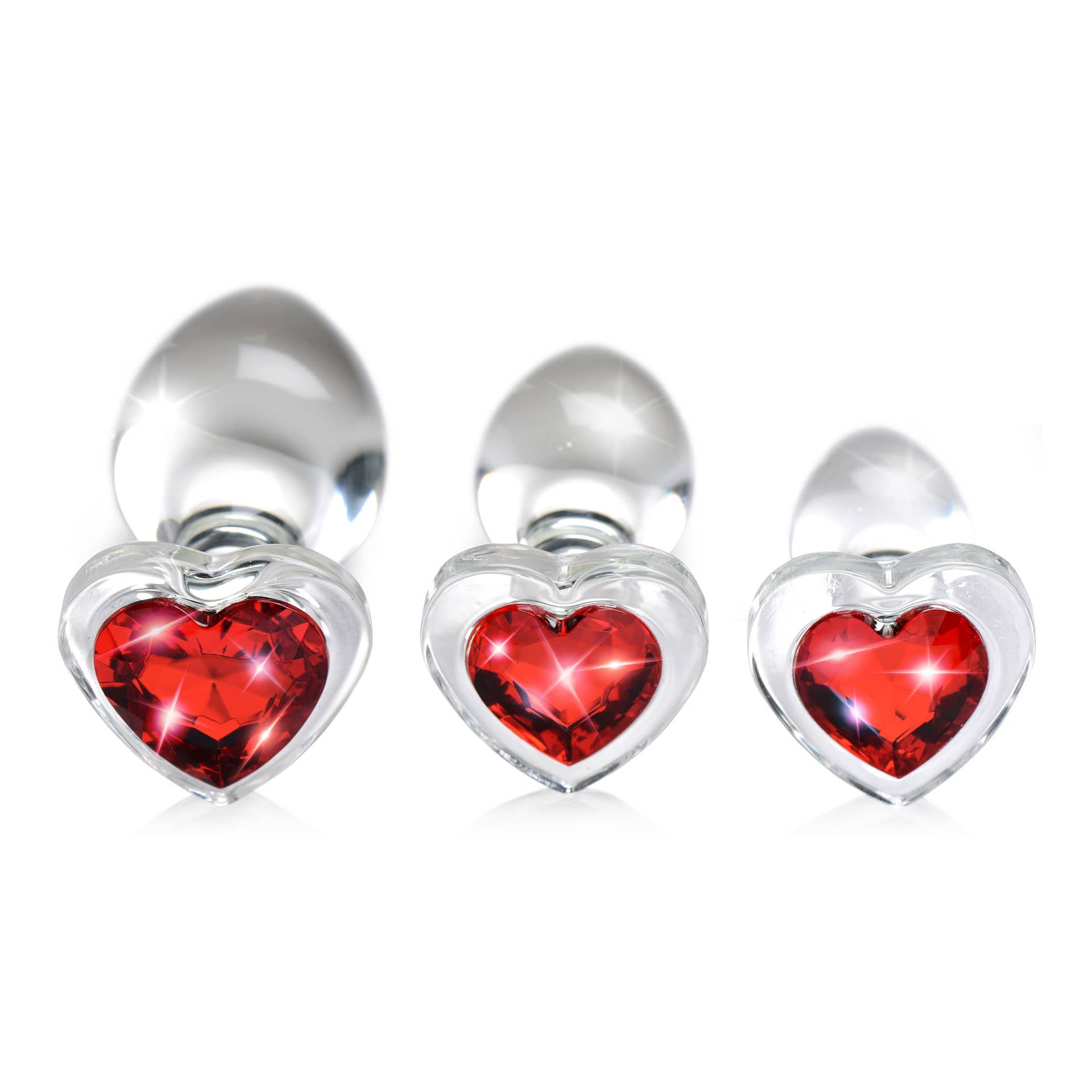 Red Heart Gem Glass Anal Plug Set The Bdsm Toy Shop