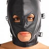 Asylum Leather Hood with Removable Blindfold and Muzzle With Eye And Mouth Holes