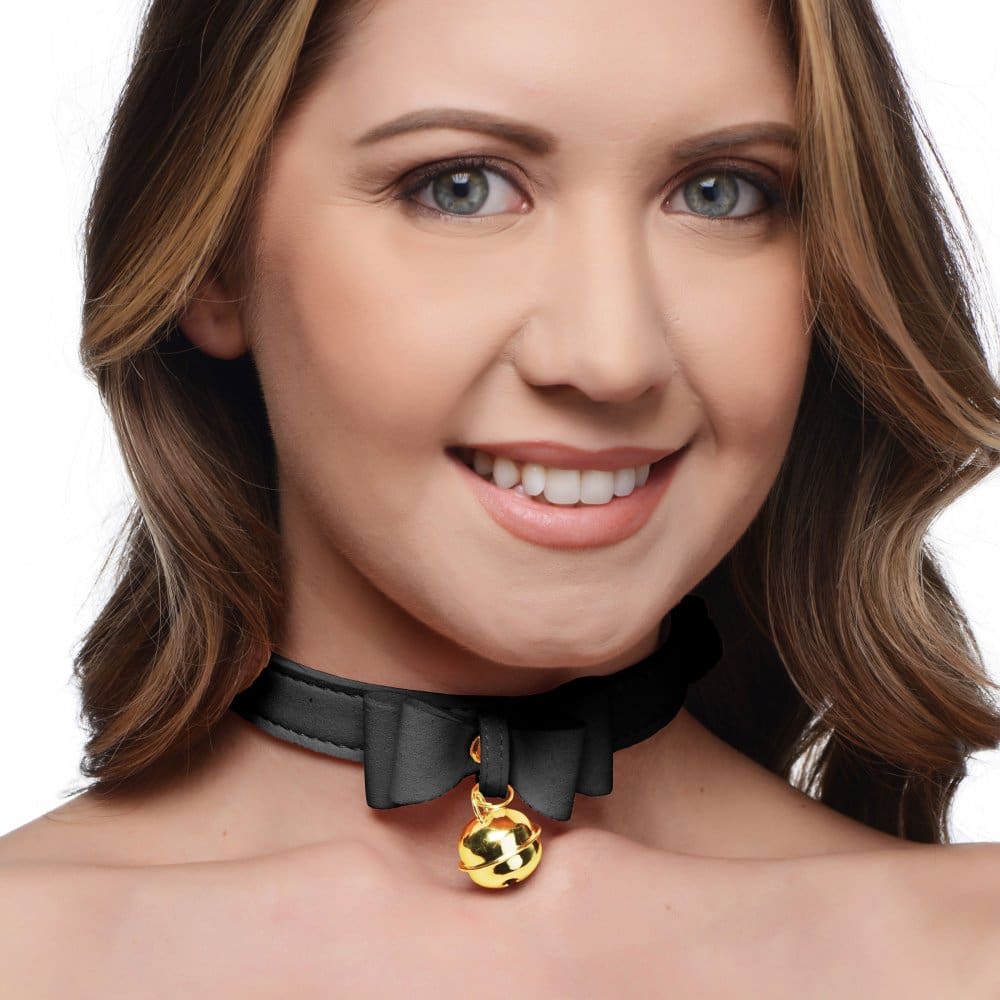Kitty's Black Bell Collar With Model