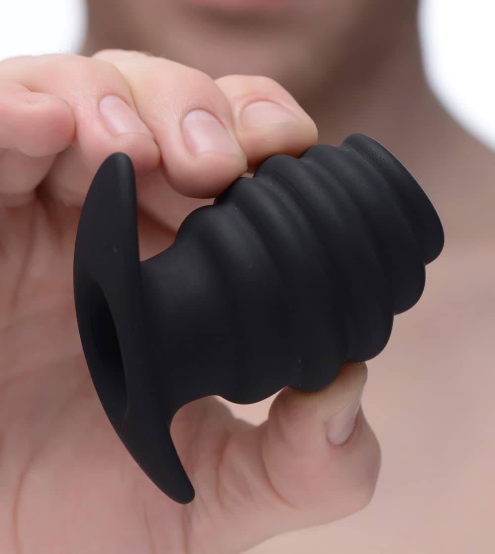 Ribbed Hollow Anal Plug With Model