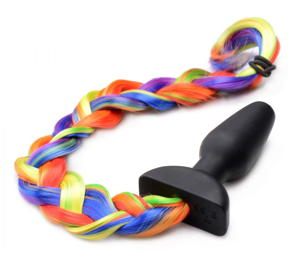 Vibrating Rainbow Pony Tail Anal Plug Braided