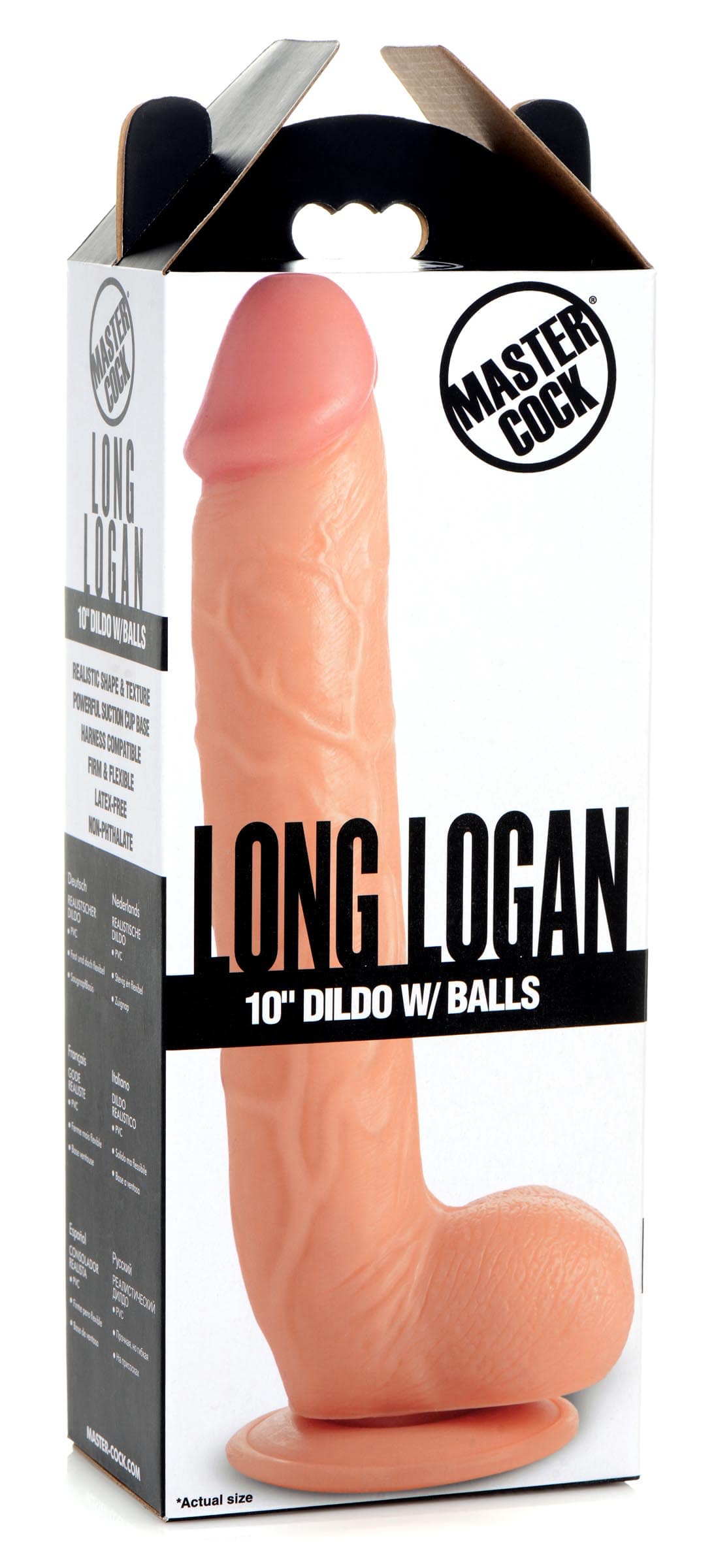 Long Logan 10 Inch Dildo with Balls - Light - Image 7