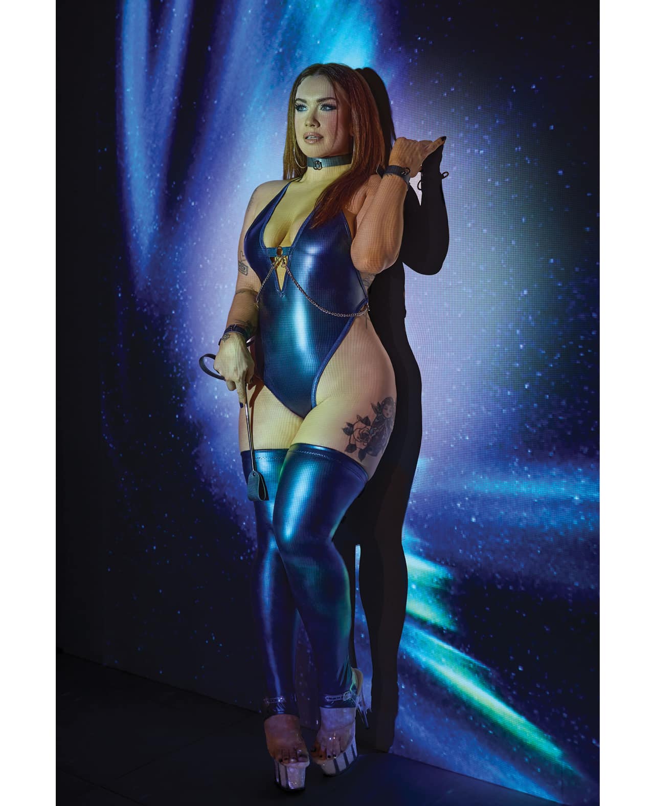 Darque Midnight Wet Look Teddy - Blue QN - Image 3