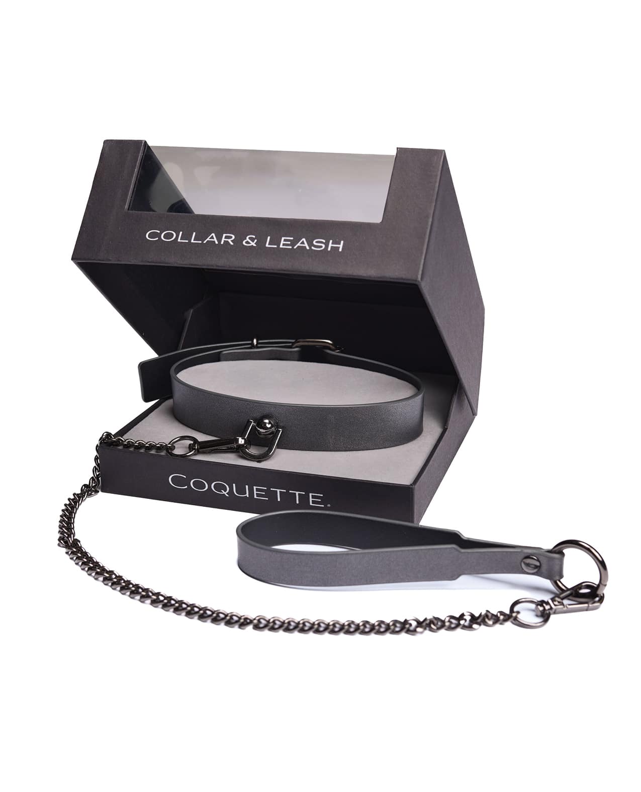 Pleasure Collection Gunmetal Glam Collar & Leash w/Removable Chain