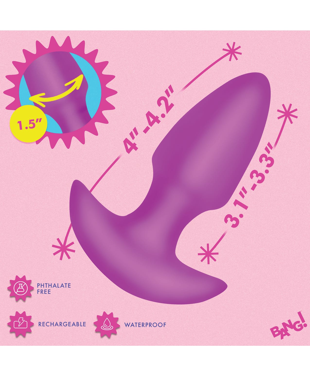Bang! Thrusting & Vibrating Butt Plug - Purple - Image 5