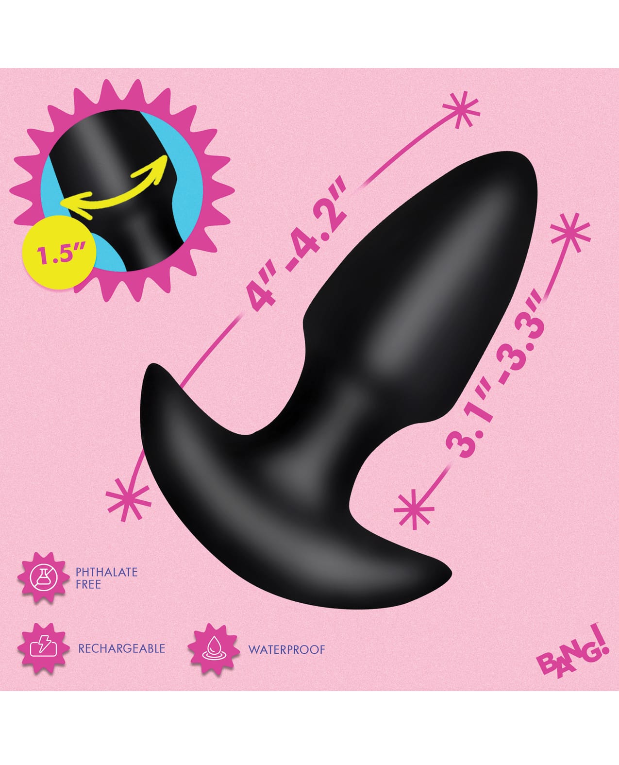 Bang! Thrusting & Vibrating Butt Plug - Black - Image 7