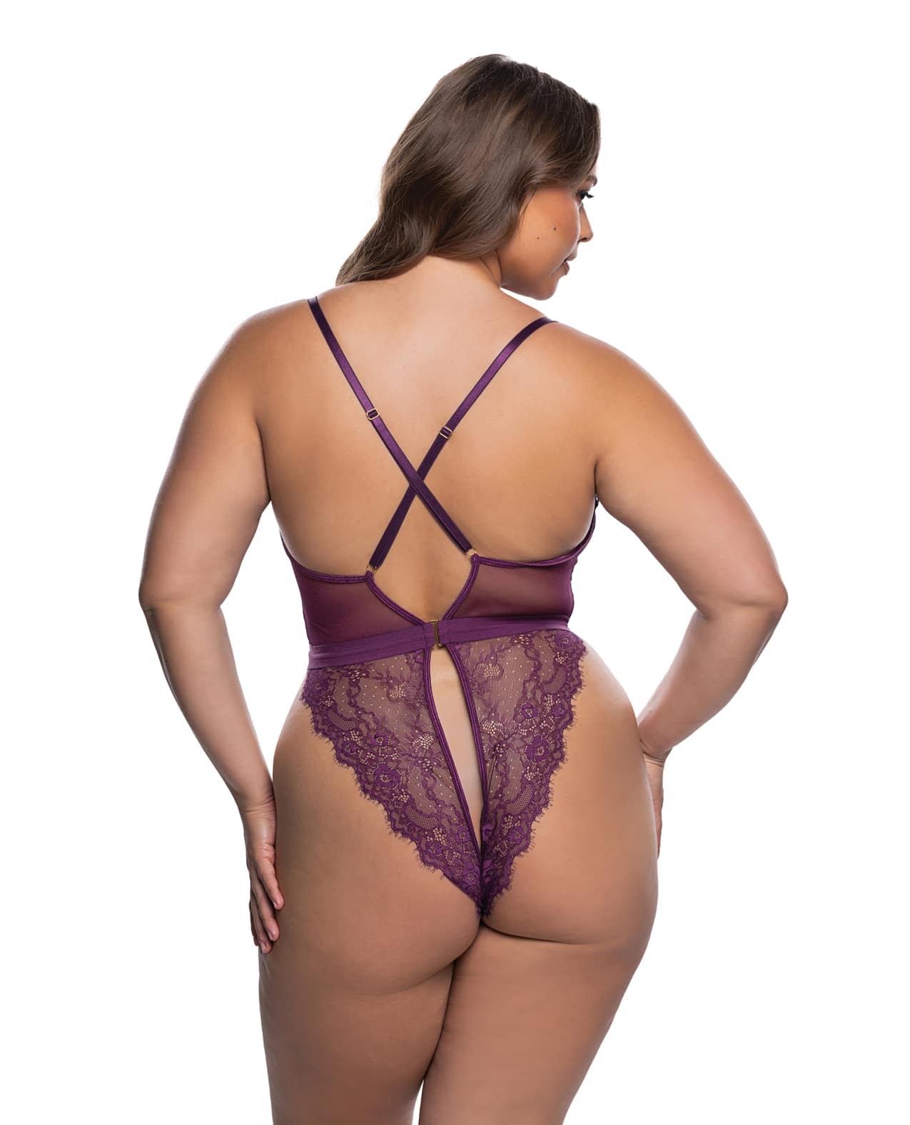 Floral Lace Fetish Teddy - Purple 1X/2X - Image 2