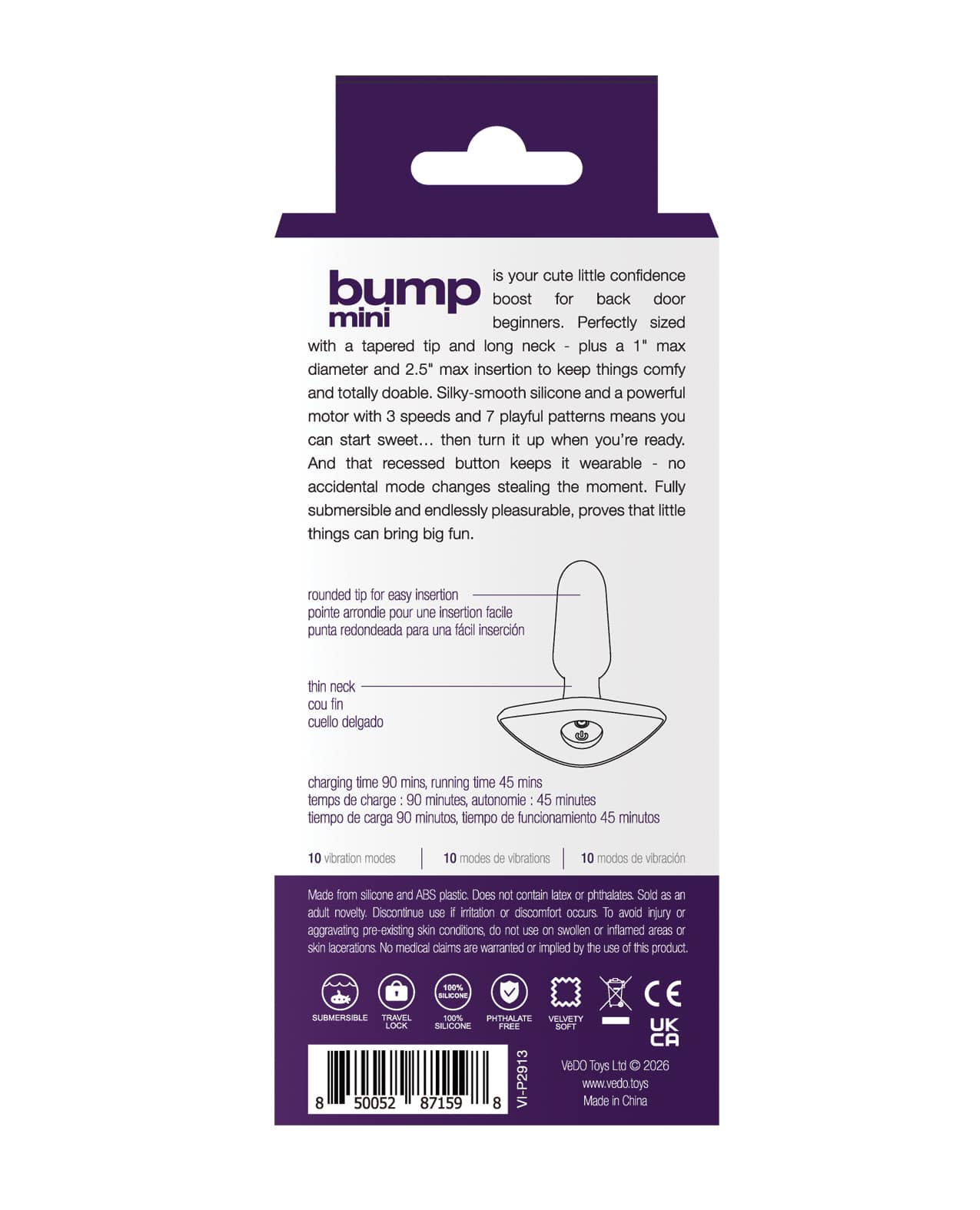 VeDO Bump Mini Rechargeable Anal Plug - Purple - Image 5