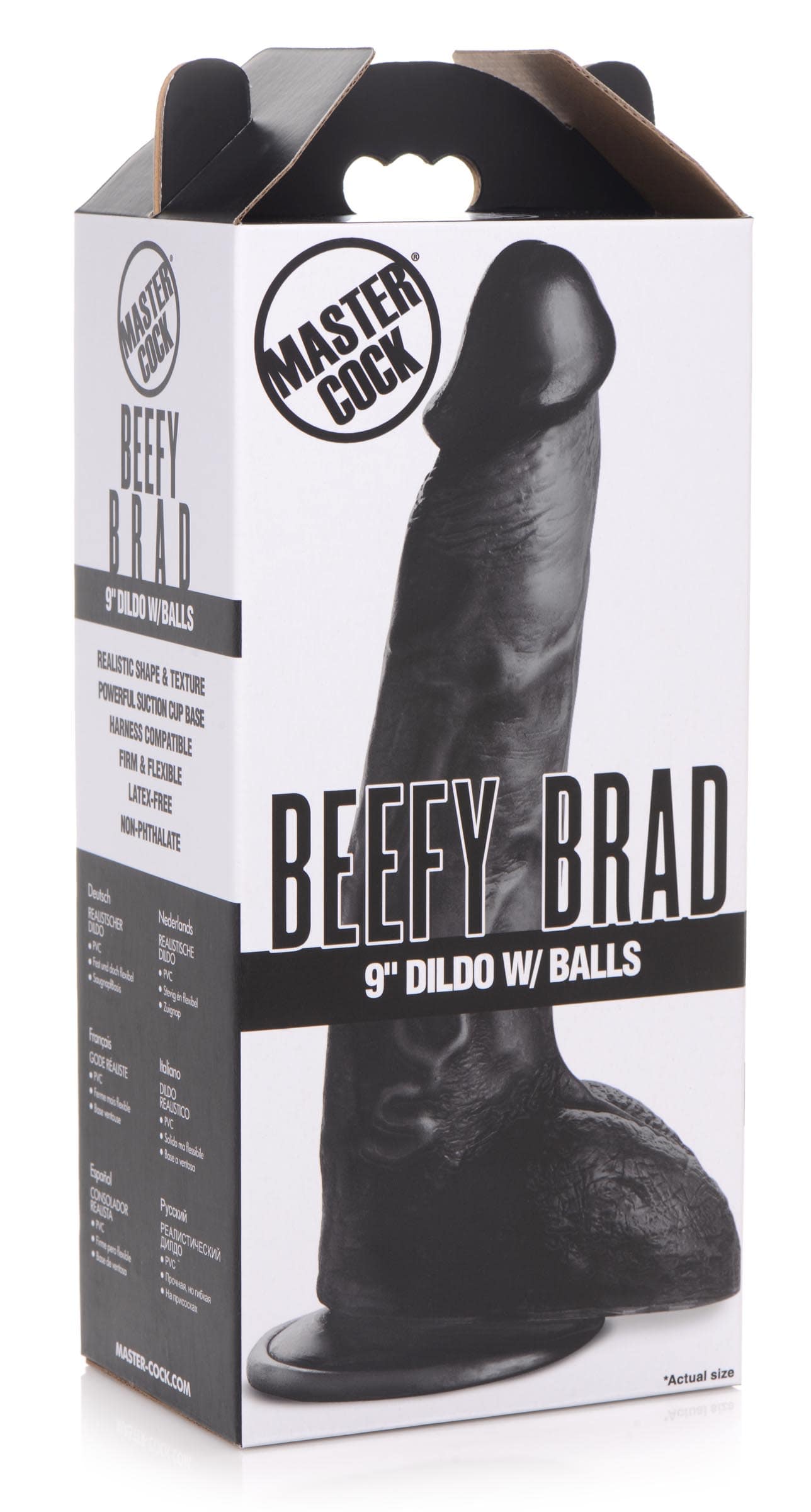 Beefy Brad 9 inch Dildo with Balls - Black - Image 7