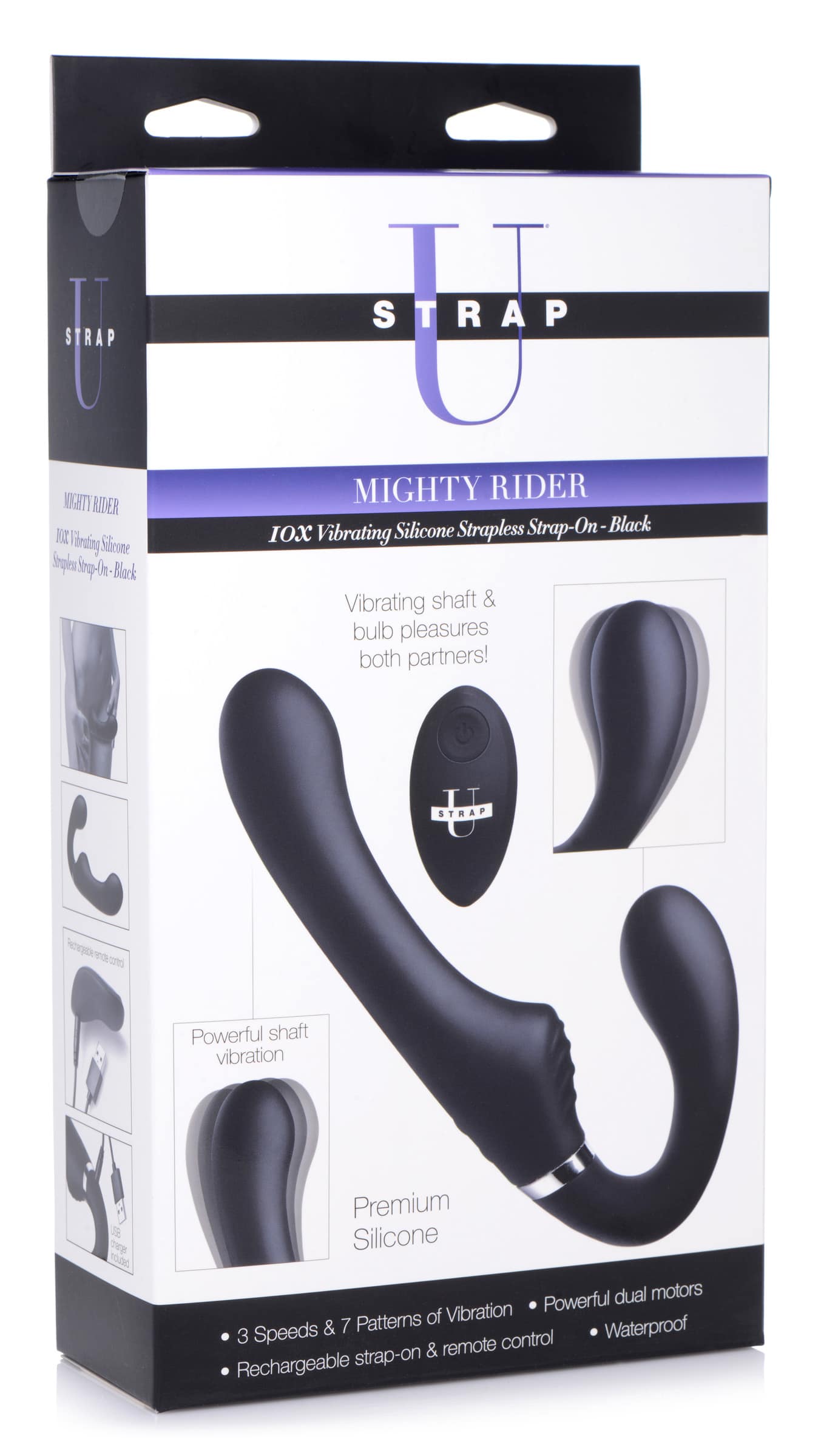 10X Vibrating Silicone Strapless Strap-on - Black - Image 8