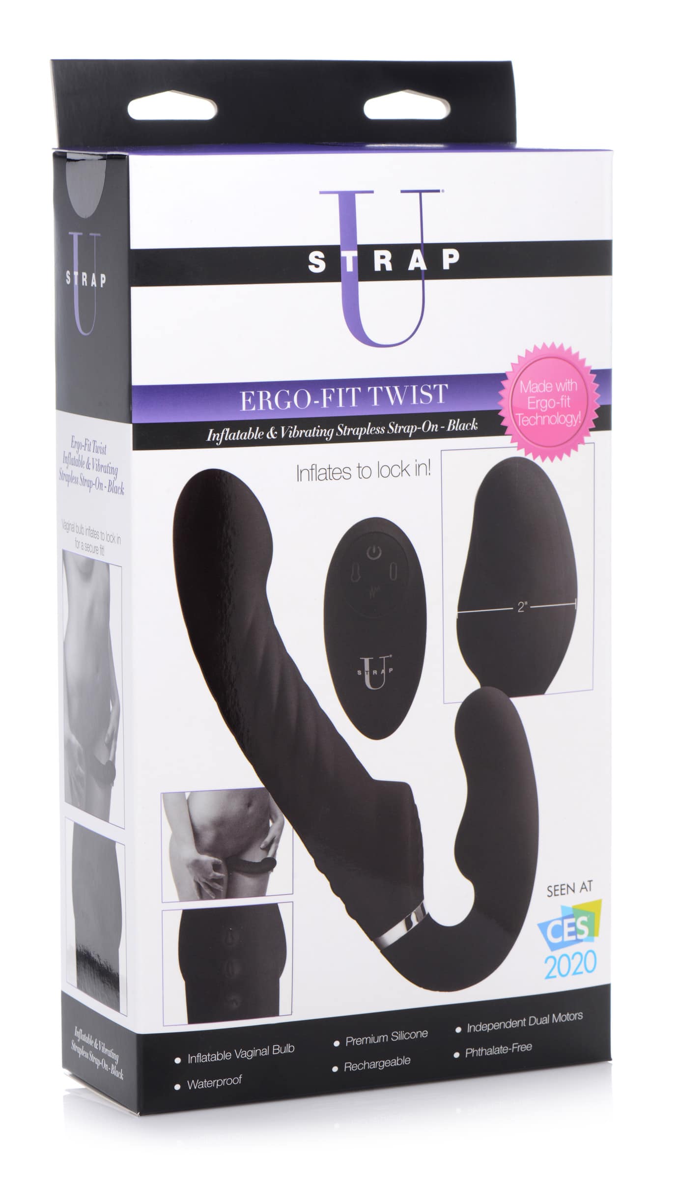 Ergo-Fit Twist Inflatable Vibrating Silicone Strapless Strap-on - Black - Image 9