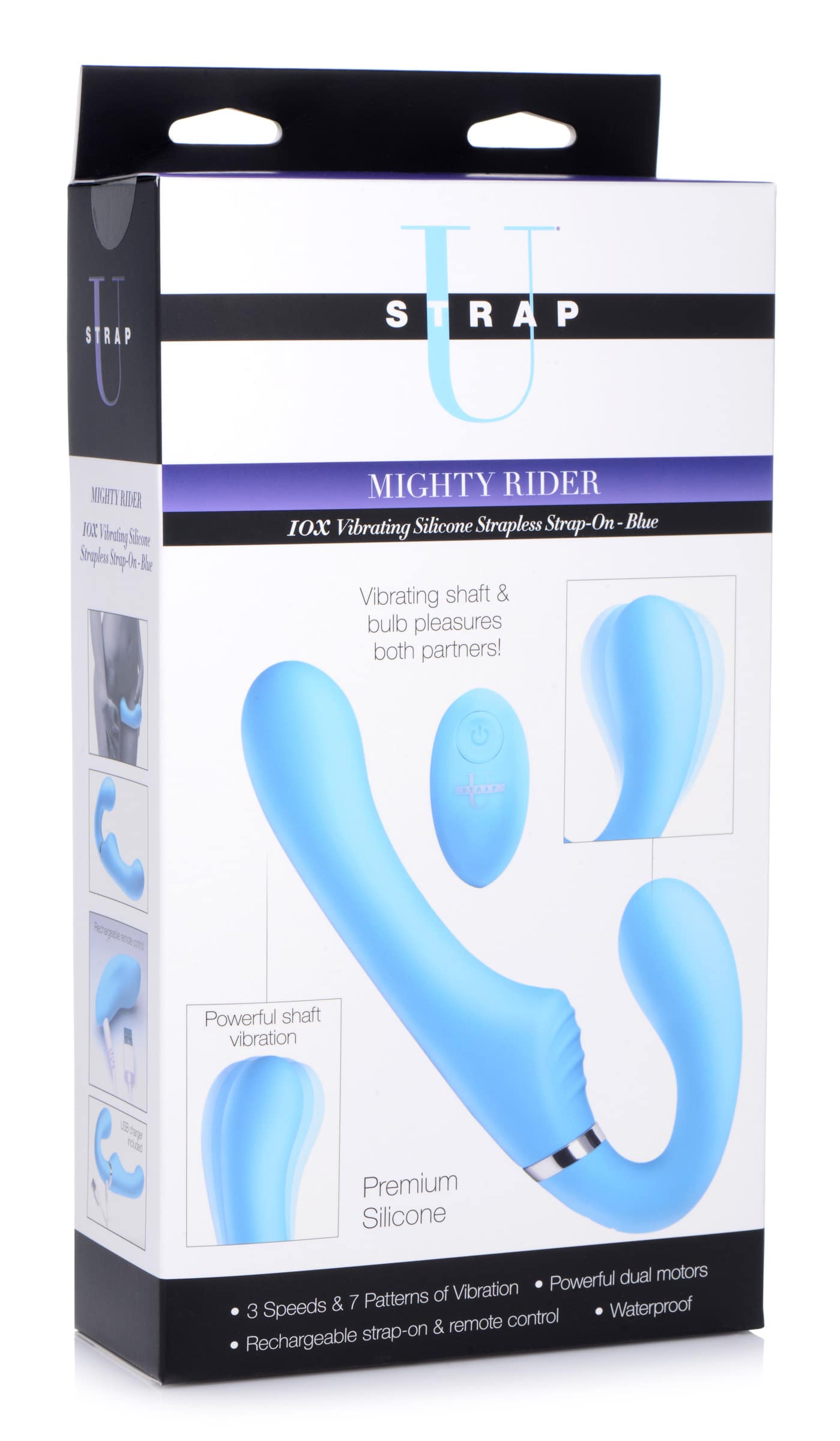 10X Vibrating Silicone Strapless Strap-on - Blue - Image 8