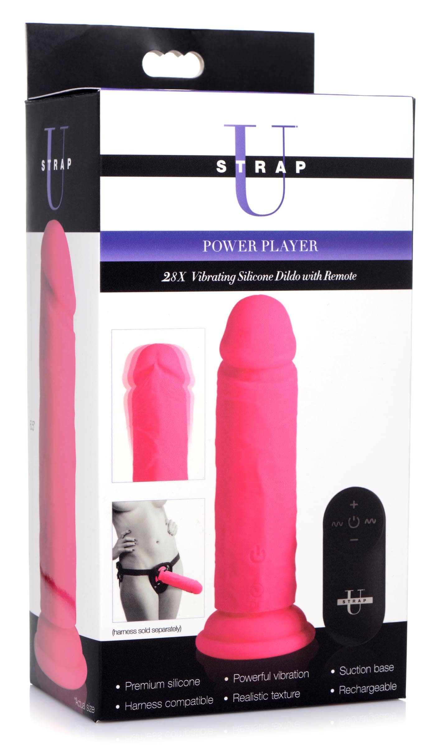 Power Player 28X Vibrating Silicone Dildo with Remote - Pink - Image 8