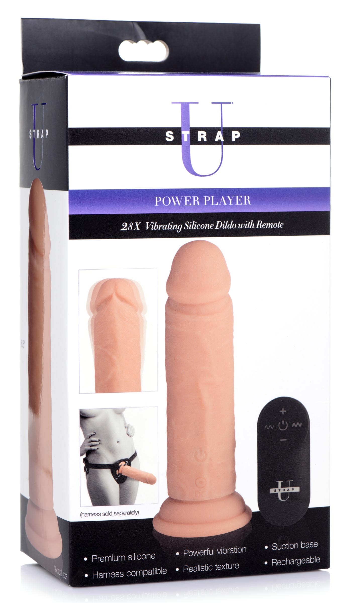 Power Player 28X Vibrating Silicone Dildo with Remote - Light - Image 8