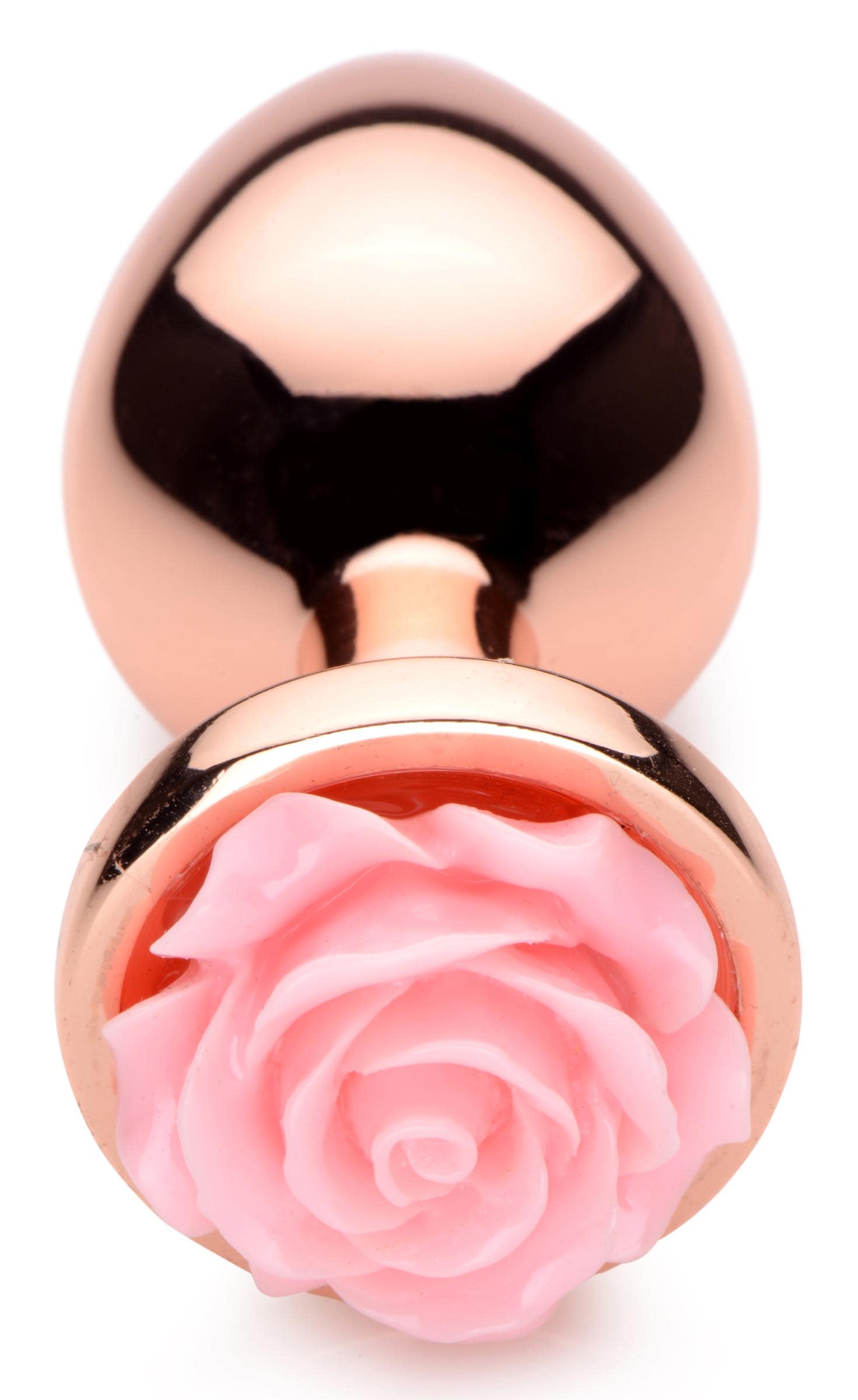 Rose Gold Anal Plug with Pink Flower - Medium - Image 4