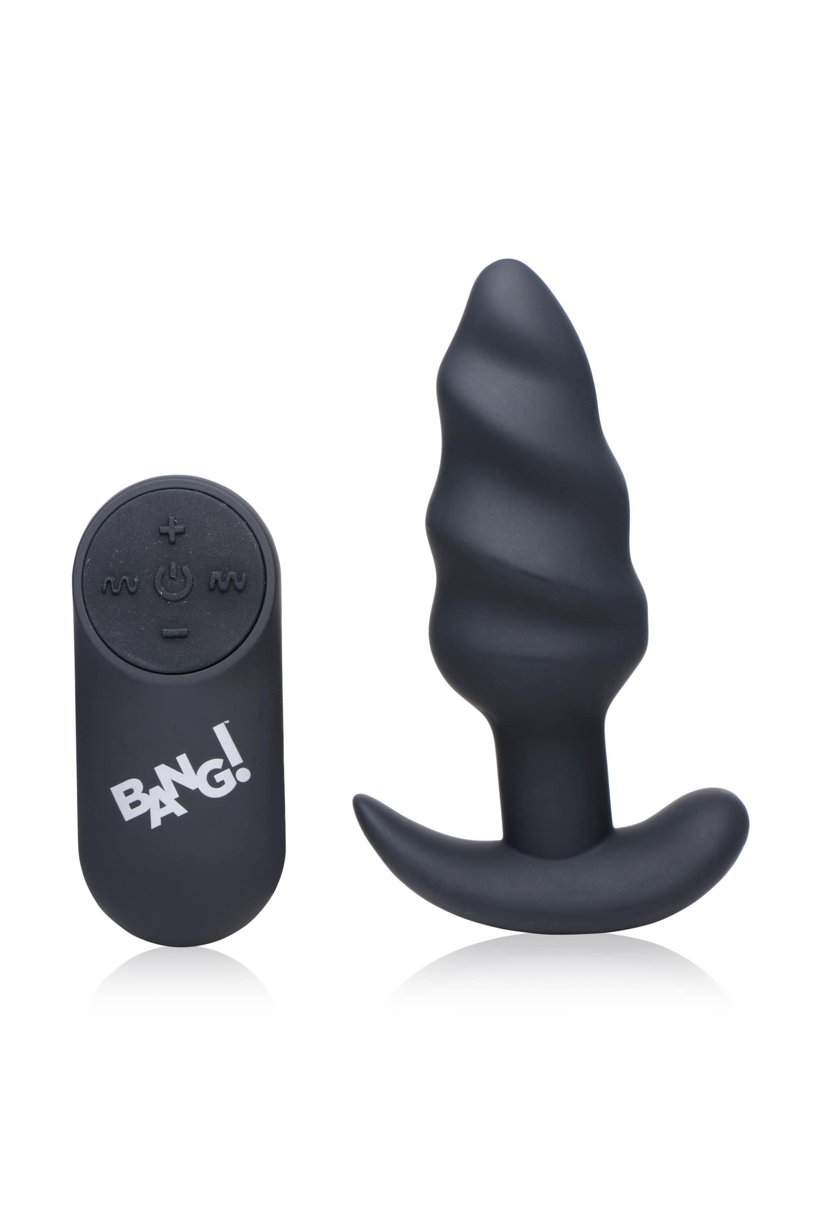 Remote Control 21X Vibrating Silicone Swirl Butt Plug - Black - Image 4