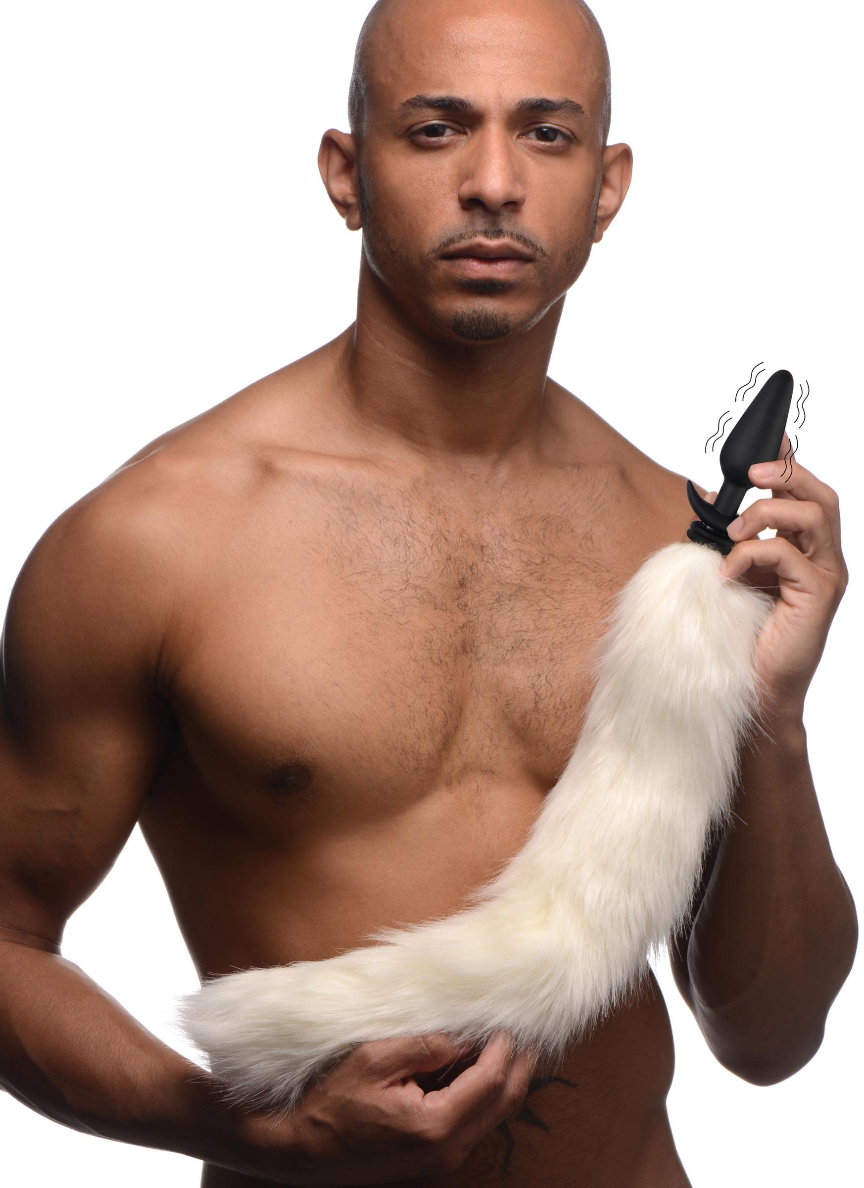 Large Vibrating Anal Plug with Interchangeable Fox Tail - White - Image 2