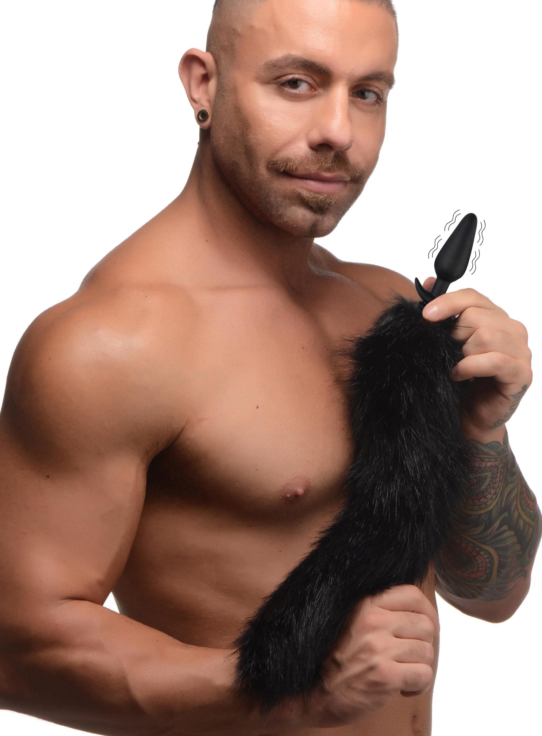 Small Vibrating Anal Plug with Interchangeable Fox Tail - Black - Image 2