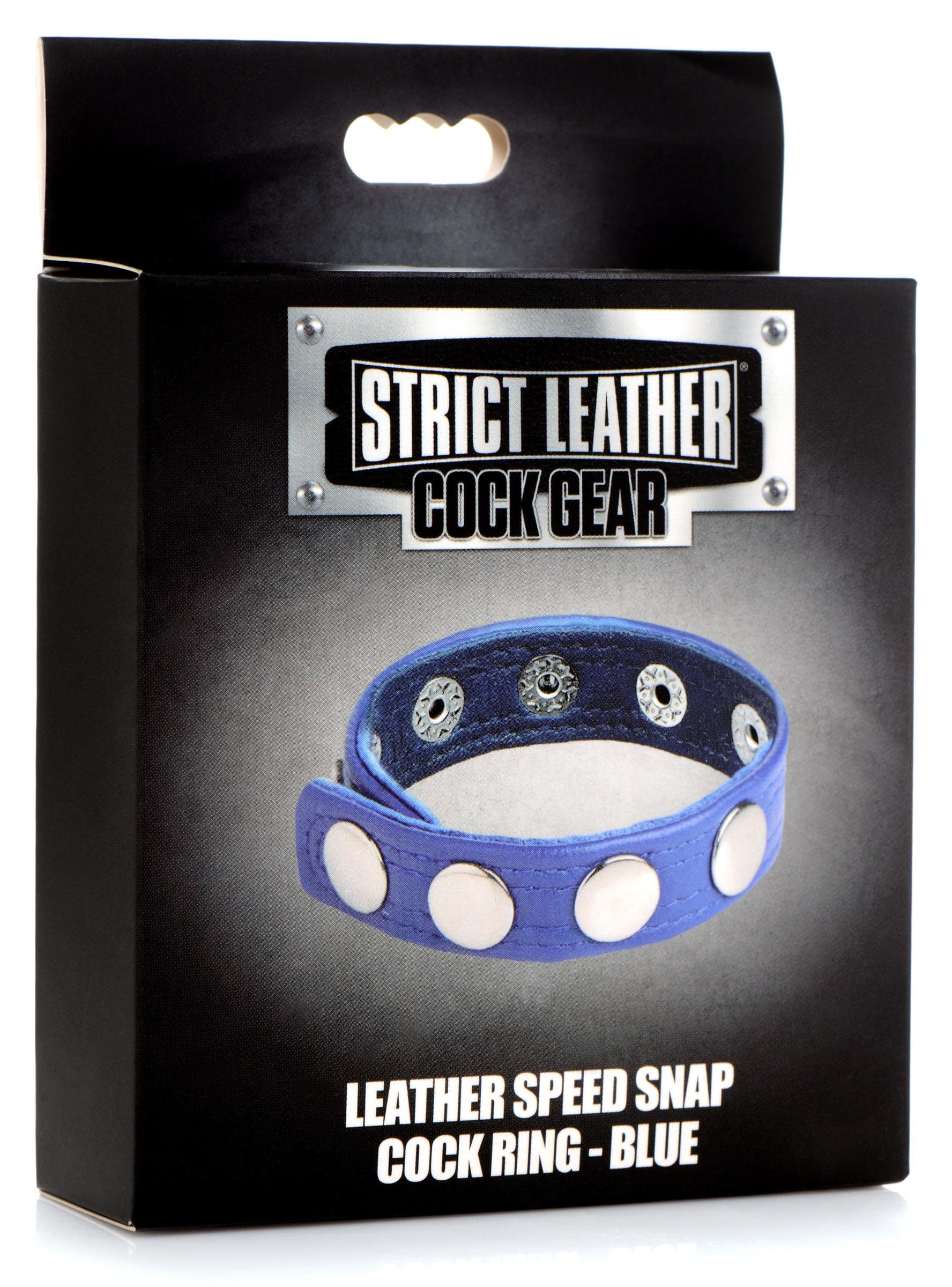 Leather Speed Snap Cock Ring - Blue - Image 3