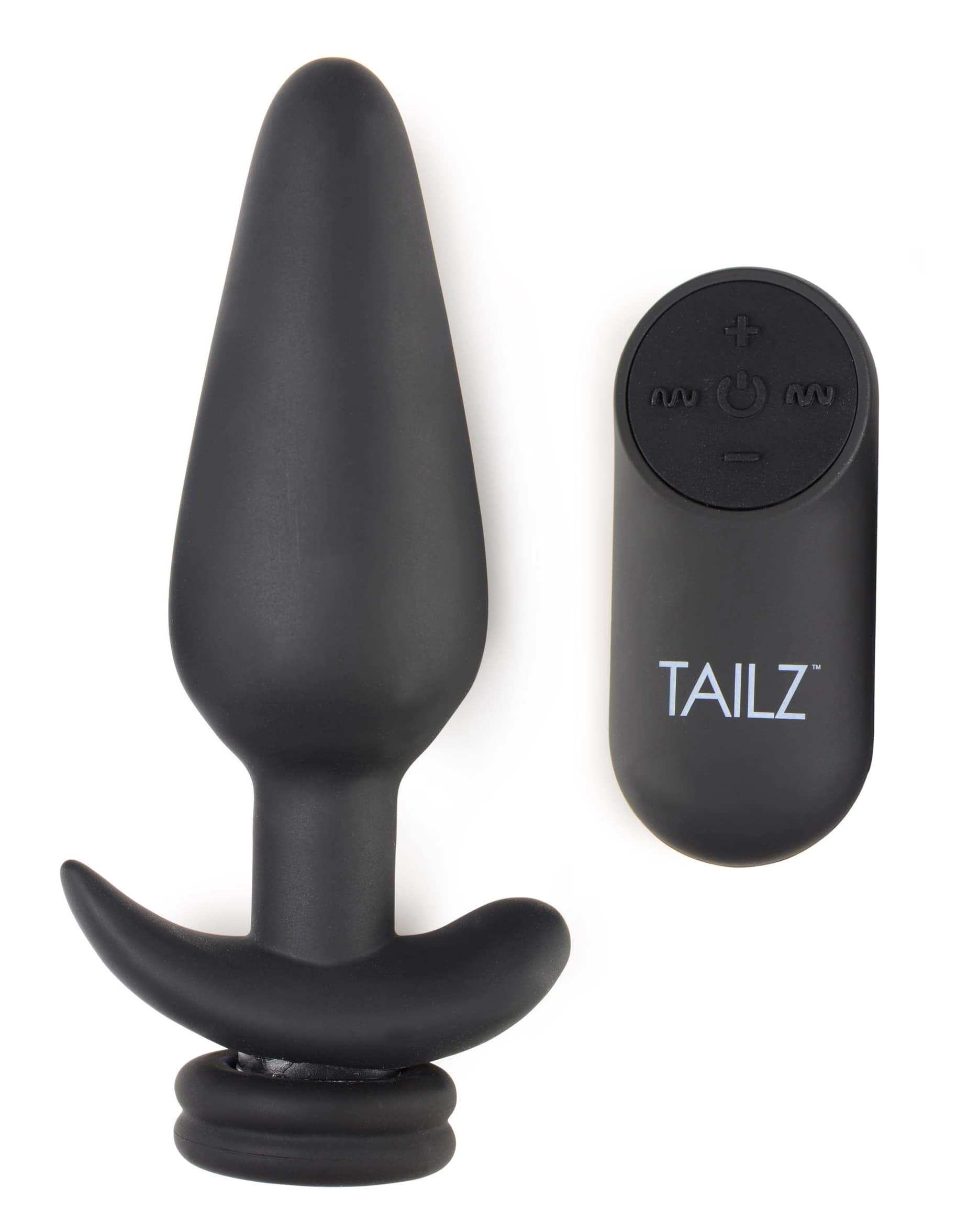 Large Vibrating Anal Plug with Interchangeable Fox Tail - Black - Image 4