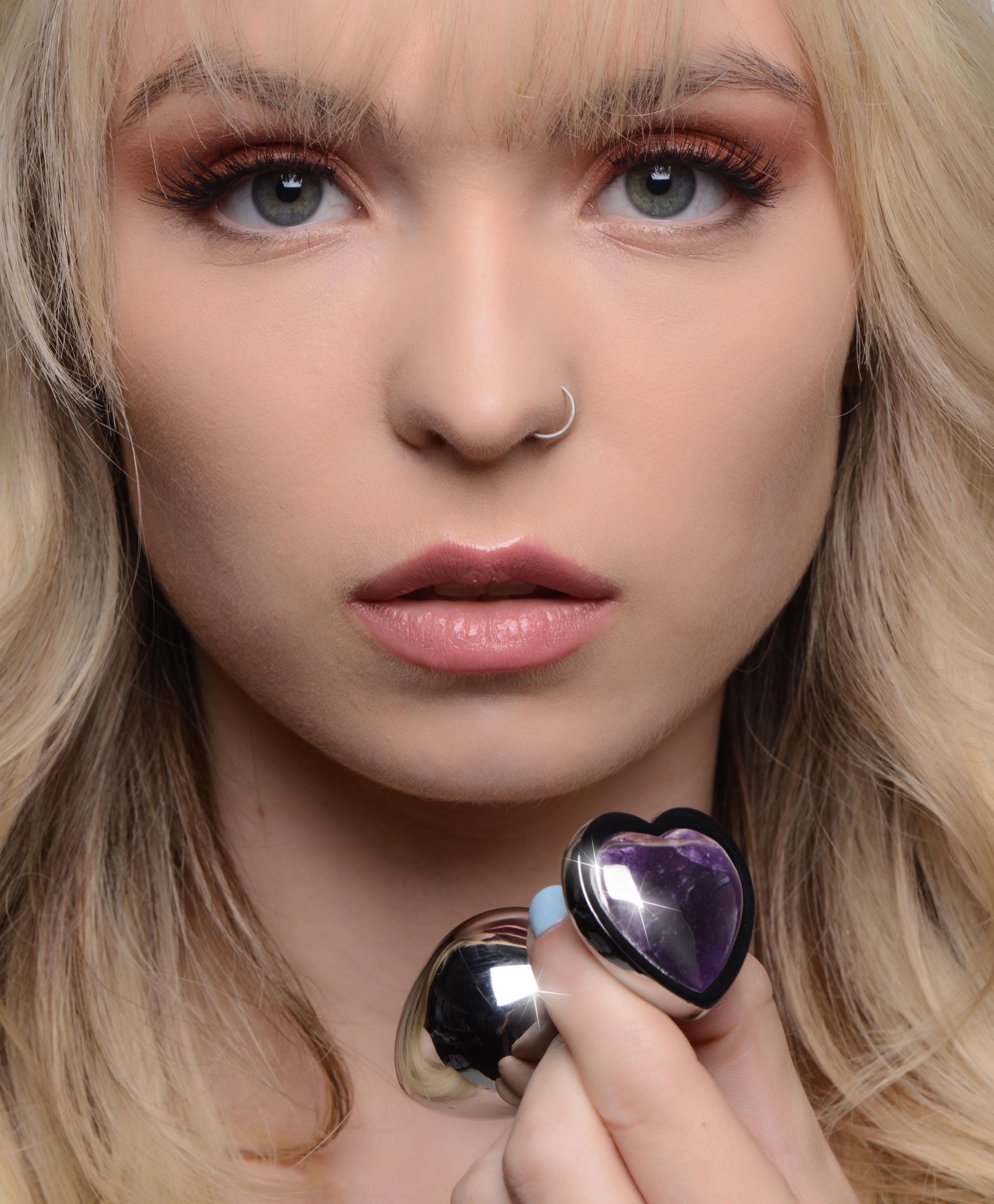 Genuine Amethyst Gemstone Heart Anal Plug - Large - Image 7