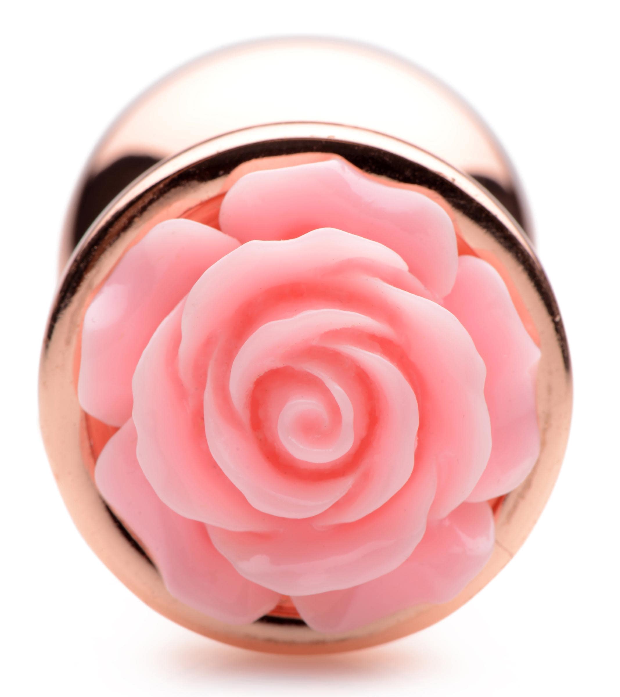 Rose Gold Anal Plug with Pink Flower - Medium - Image 5