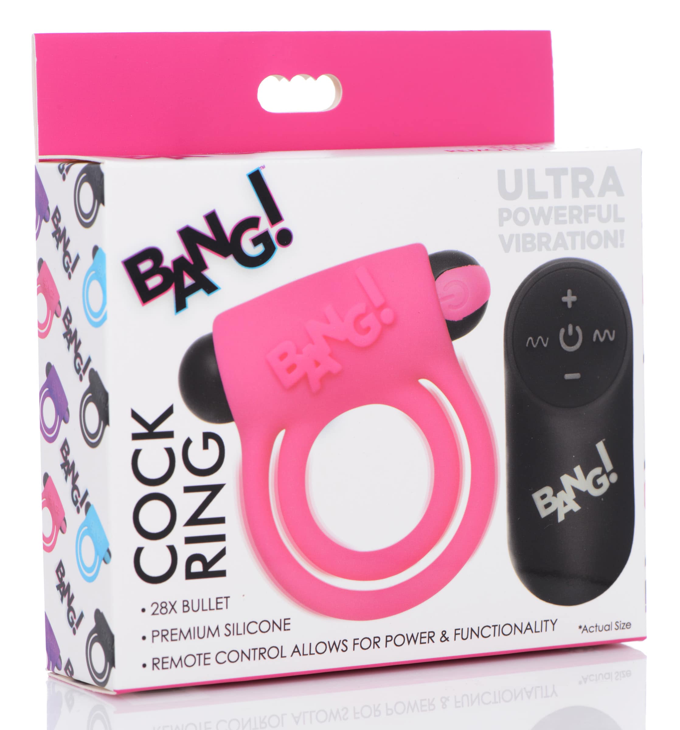 Remote Control 28X Vibrating Cock Ring and Bullet - Pink - Image 6