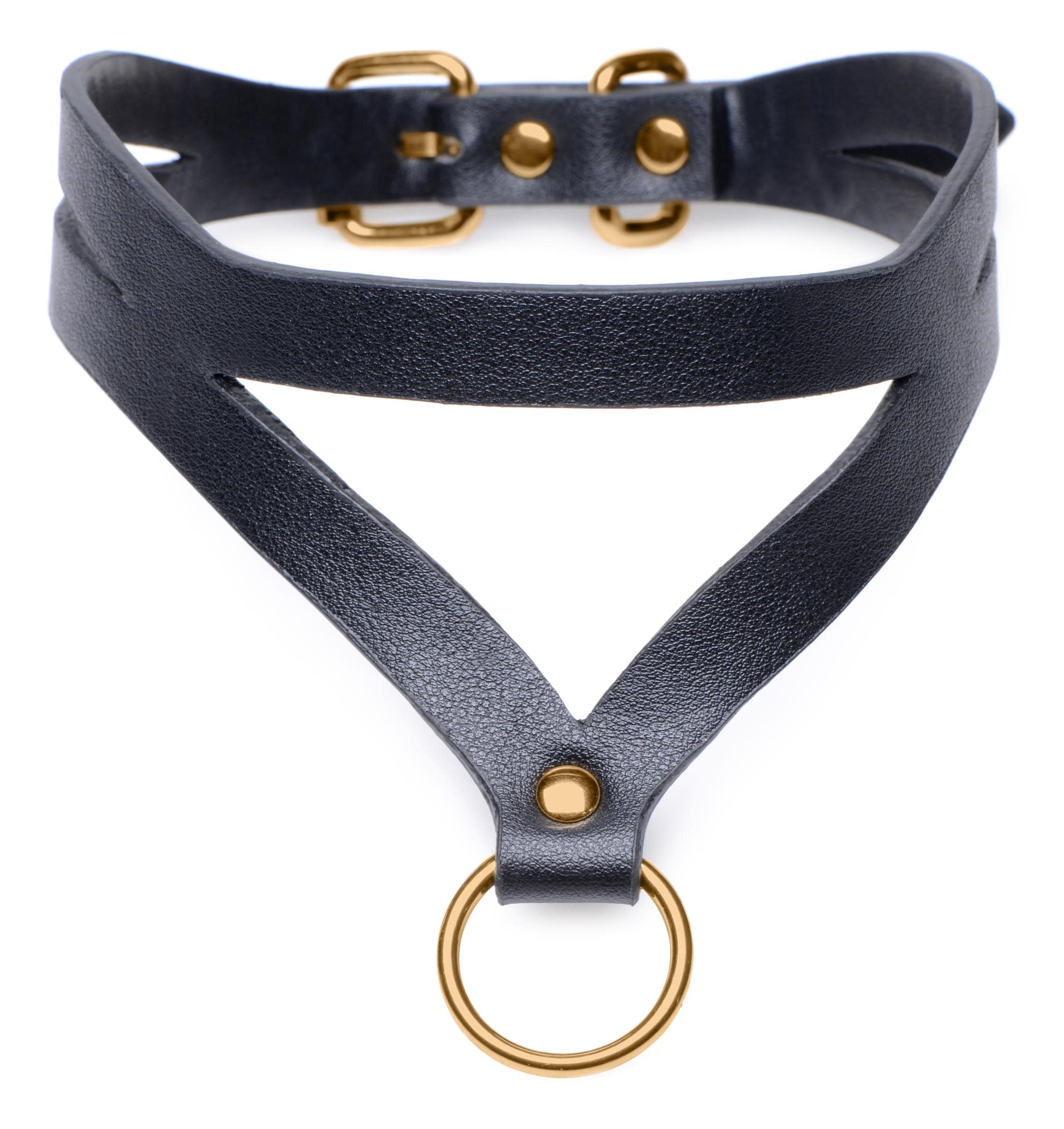 Bondage Baddie Black and Gold Collar with O-Ring - Image 2