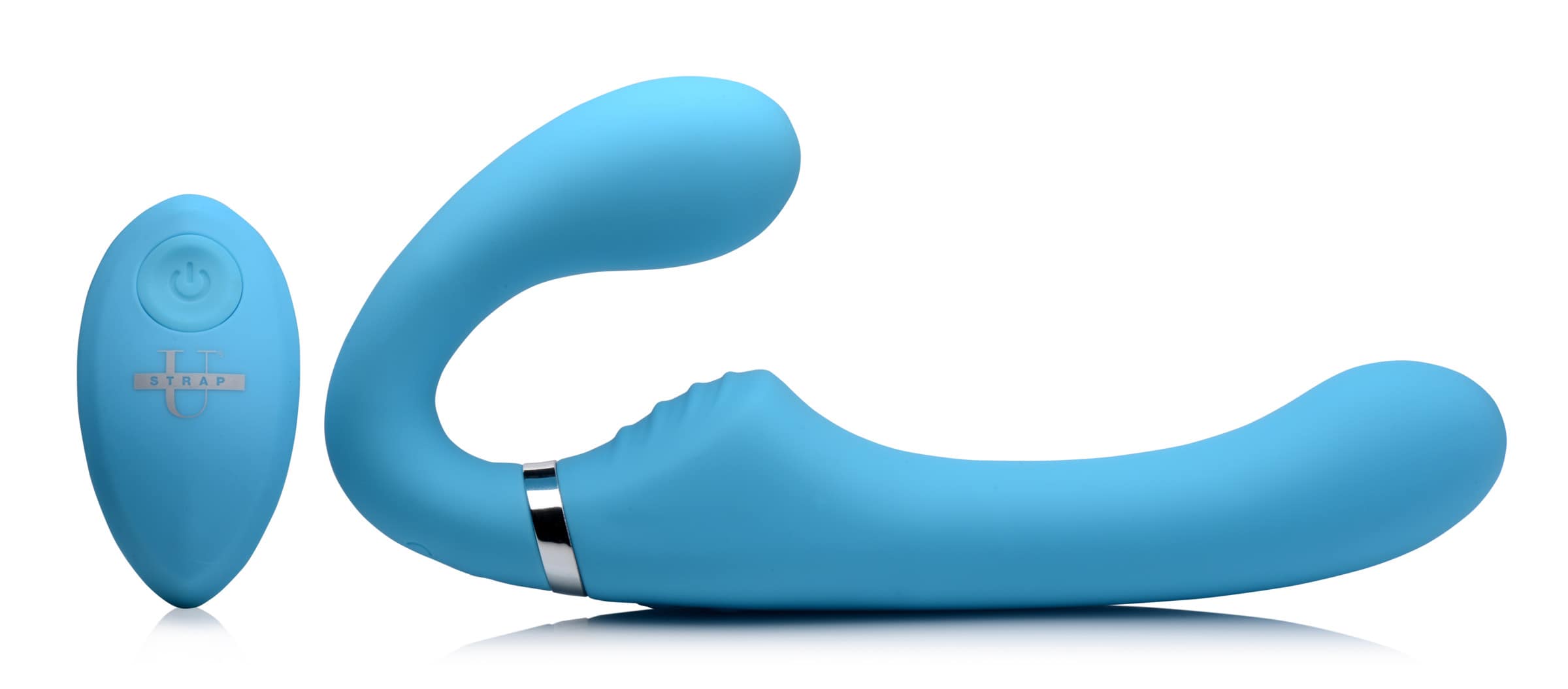 10X Vibrating Silicone Strapless Strap-on - Blue - Image 3