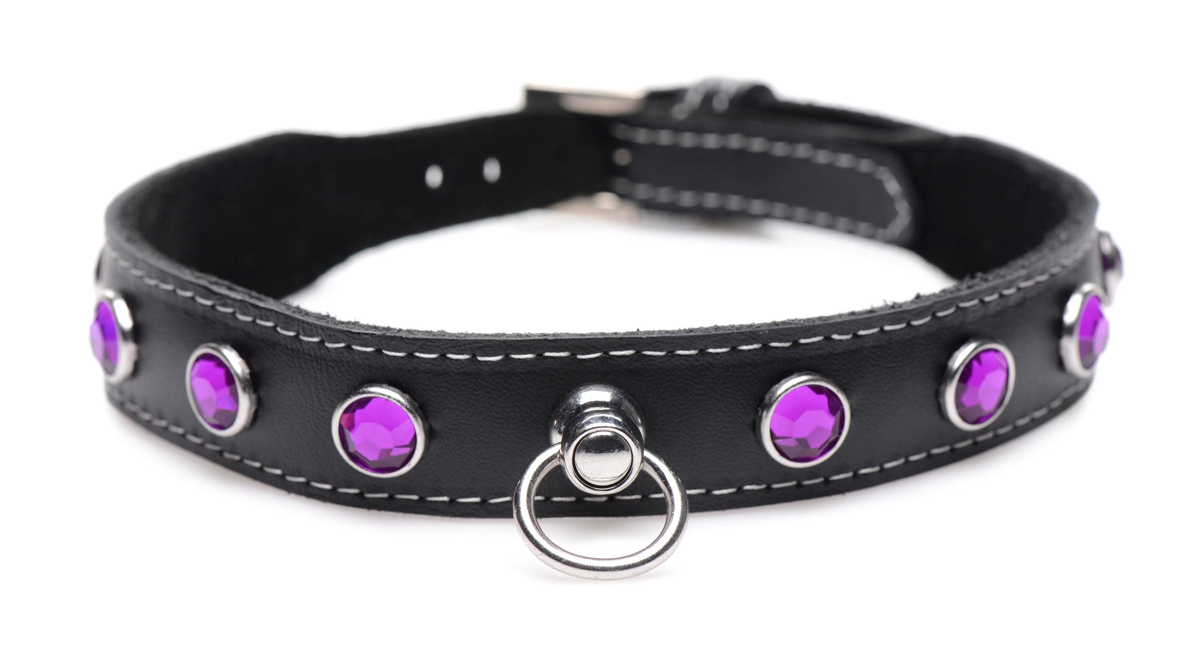 Royal Vixen Leather Choker with Rhinestones - Purple - Image 2