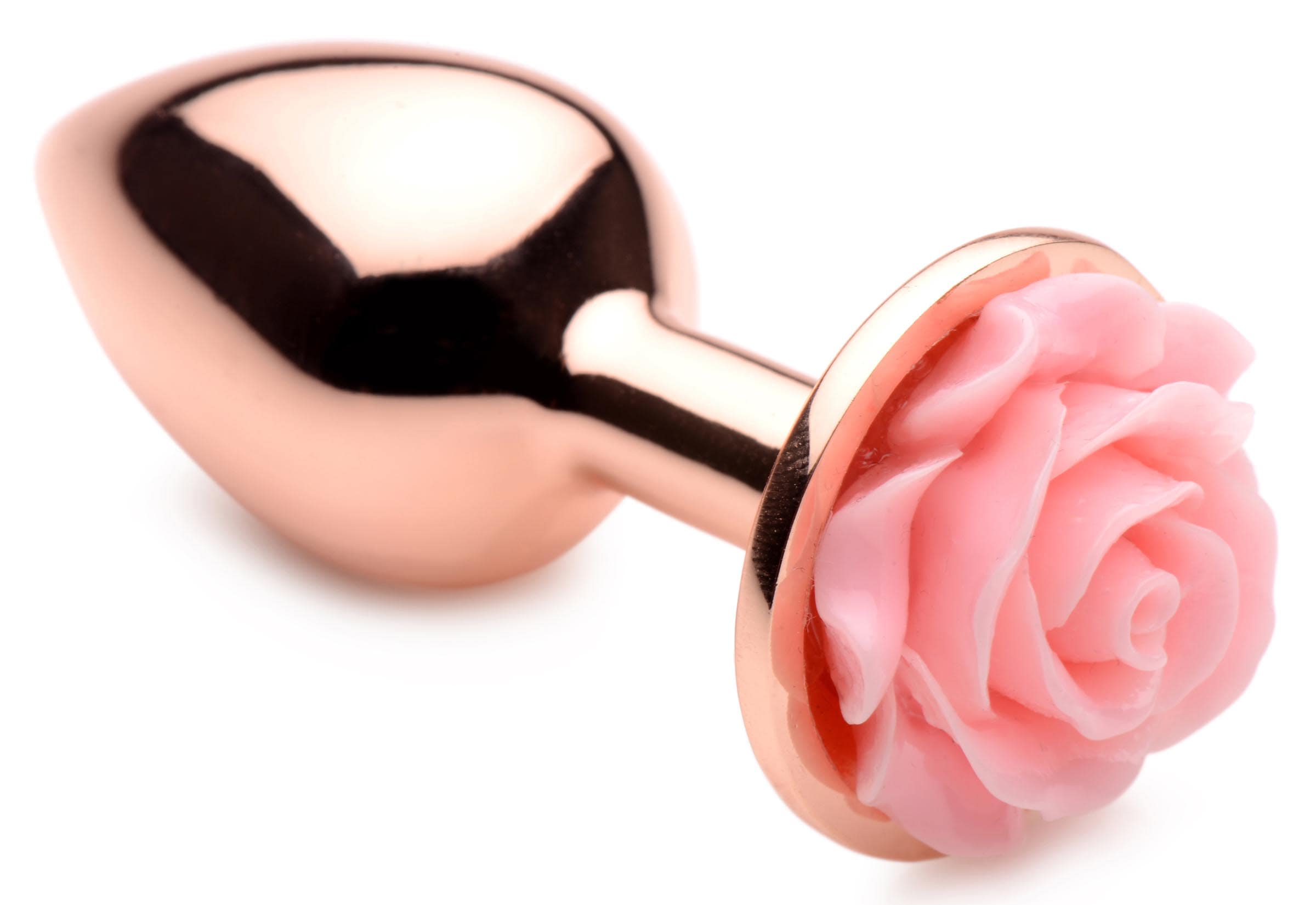 Rose Gold Anal Plug with Pink Flower - Small - Image 3