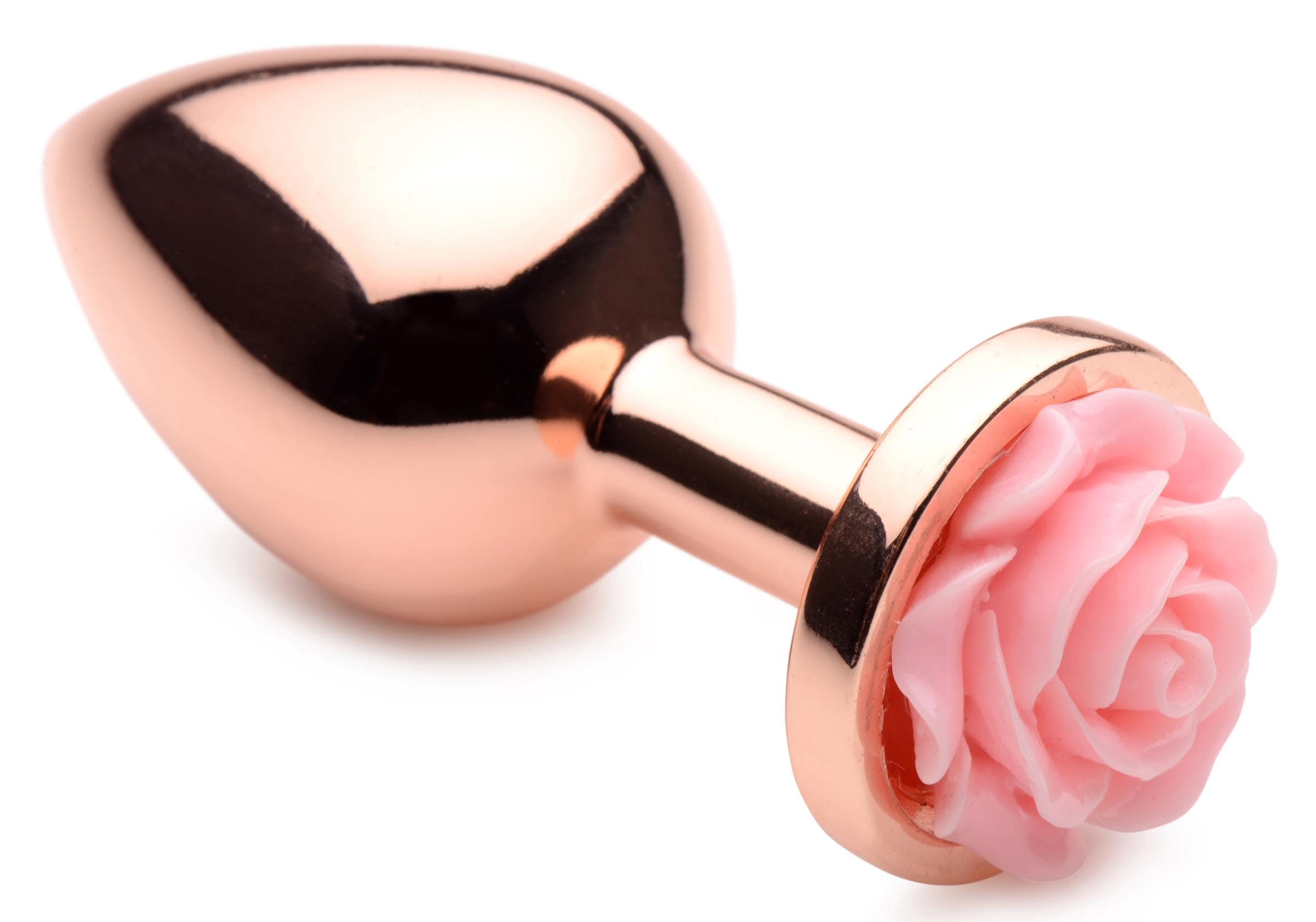 Rose Gold Anal Plug with Pink Flower - Medium - Image 3