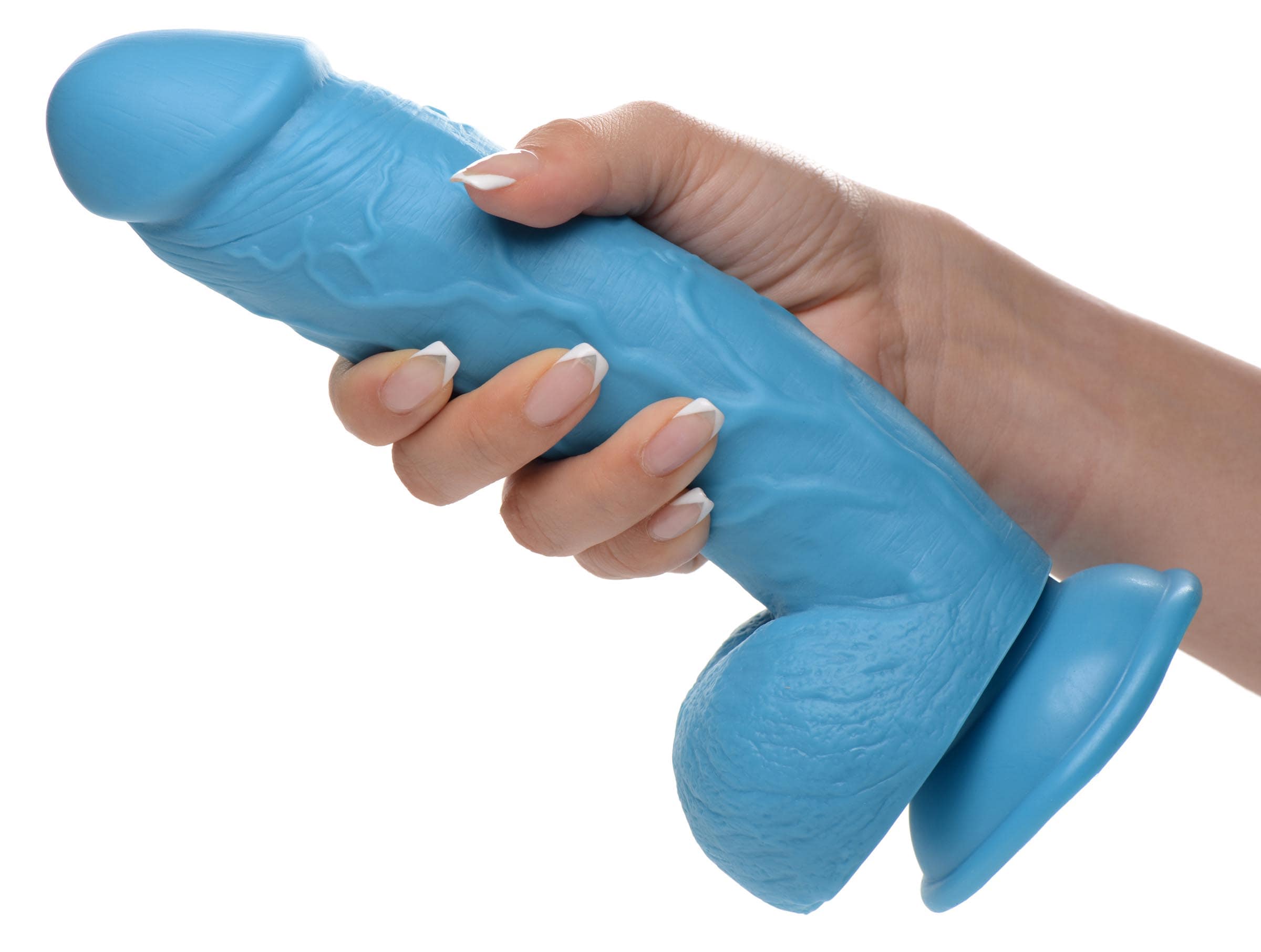 8.25 Inch Dildo with Balls - Blue - Image 3