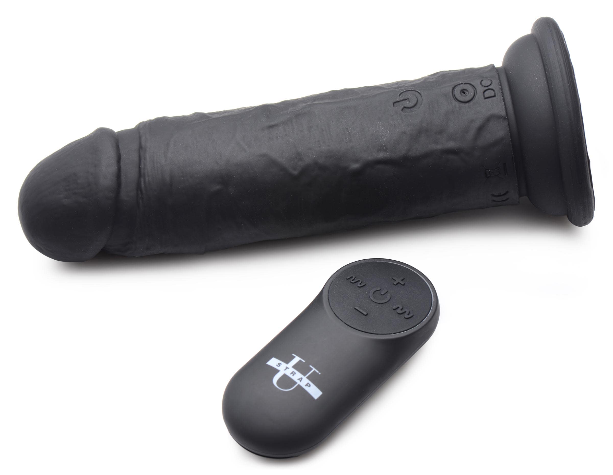 Power Player 28X Vibrating Silicone Dildo with Remote - Black - Image 4