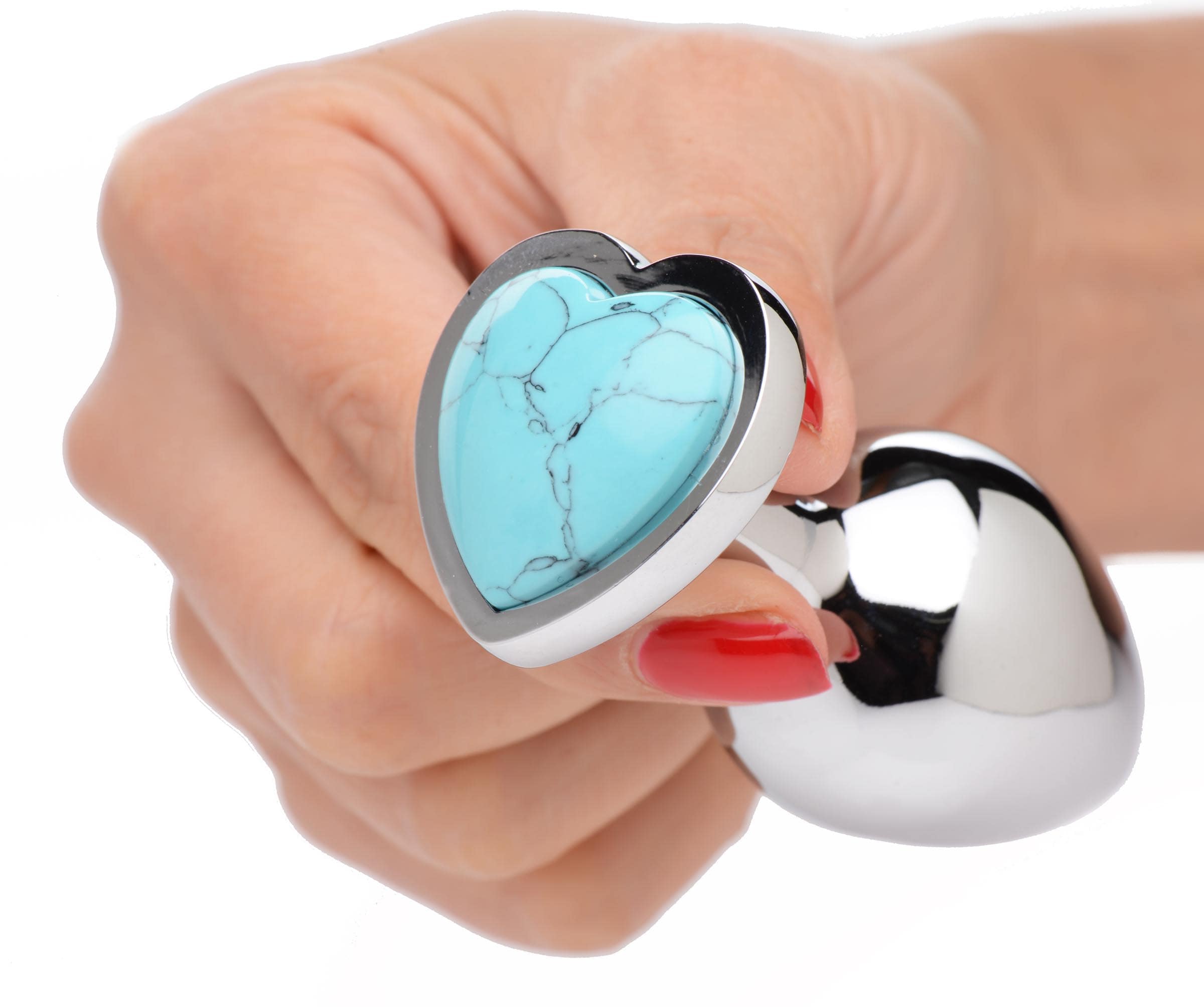 Authentic Turquoise Gemstone Heart Anal Plug - Medium - Image 4