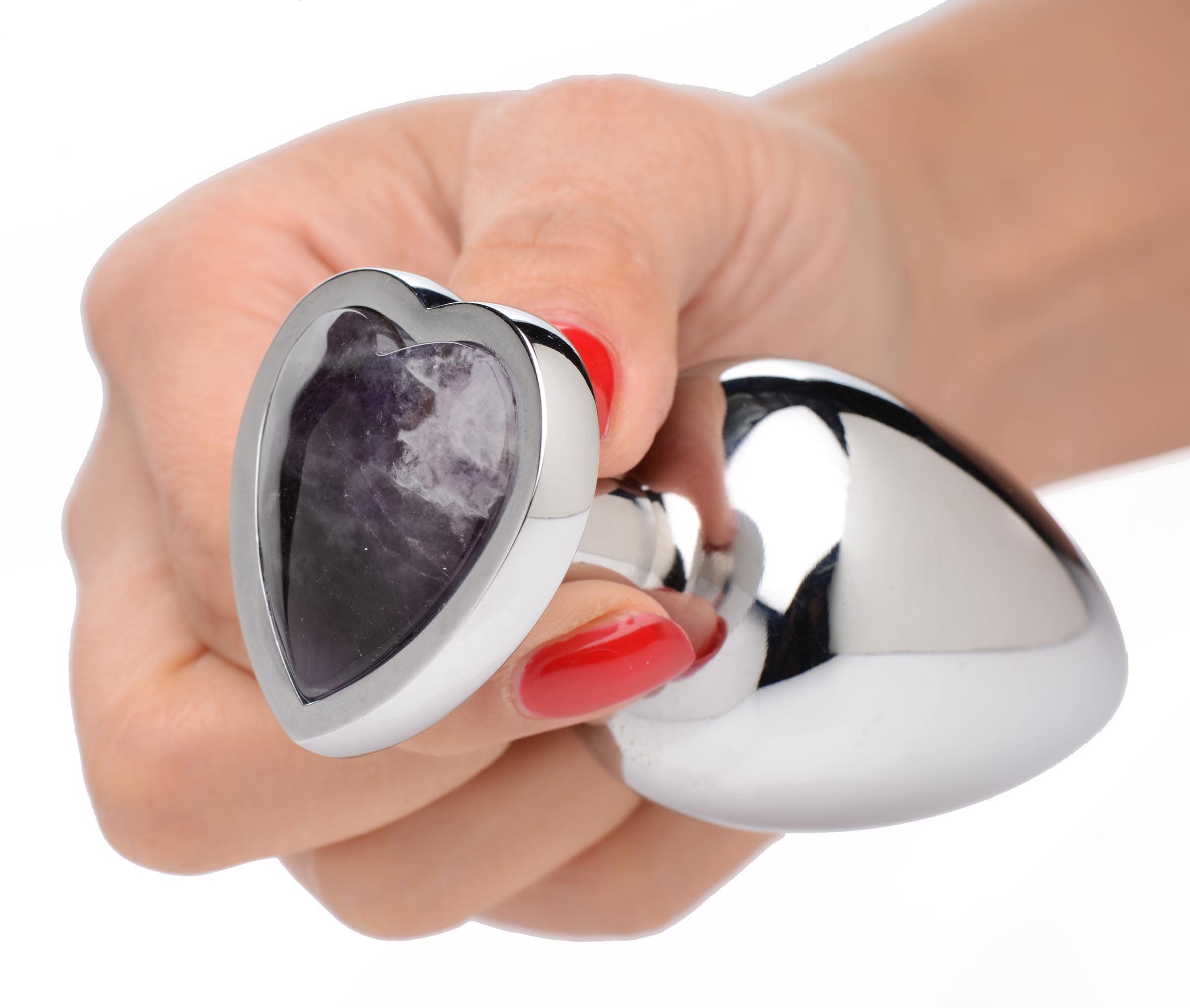Genuine Amethyst Gemstone Heart Anal Plug - Large - Image 4