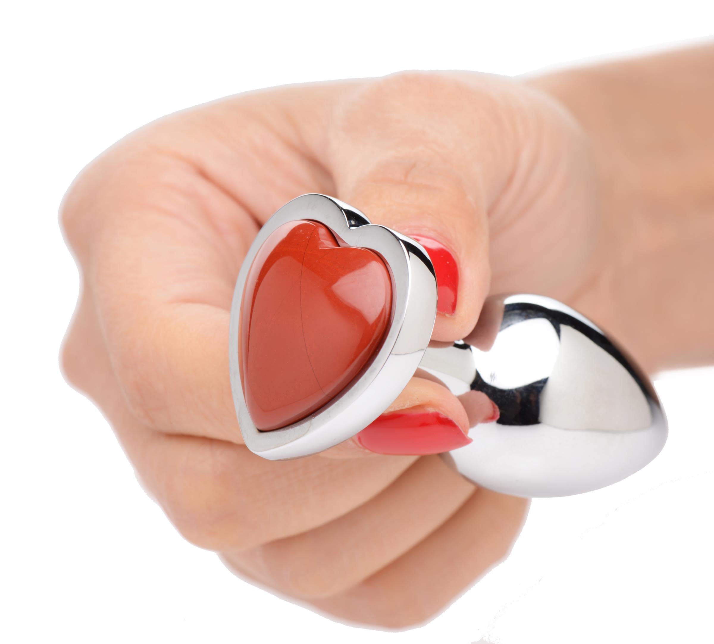 Authentic Red Jasper Gemstone Heart Anal Plug - Small - Image 4