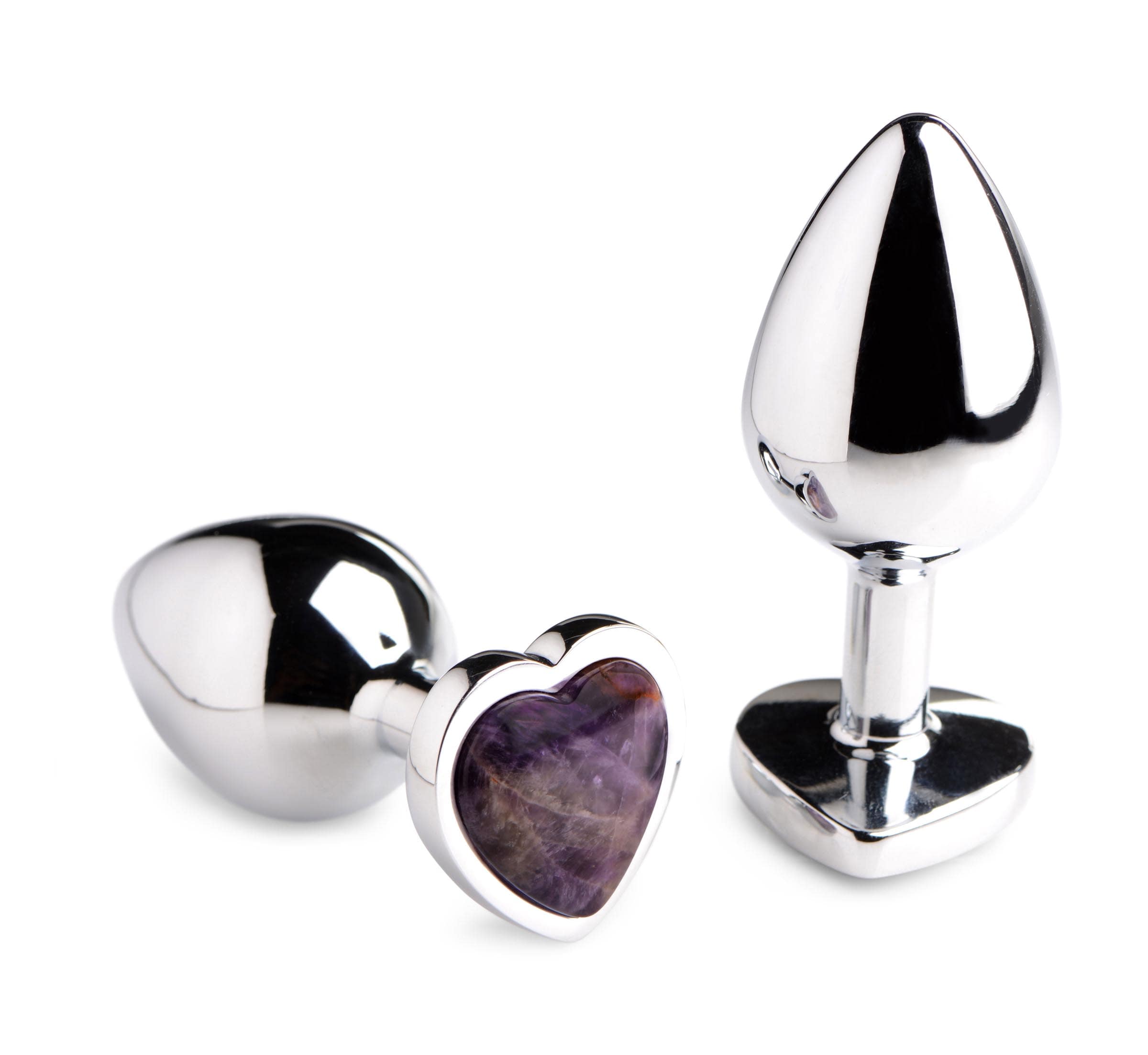 Genuine Amethyst Gemstone Heart Anal Plug - Large - Image 2