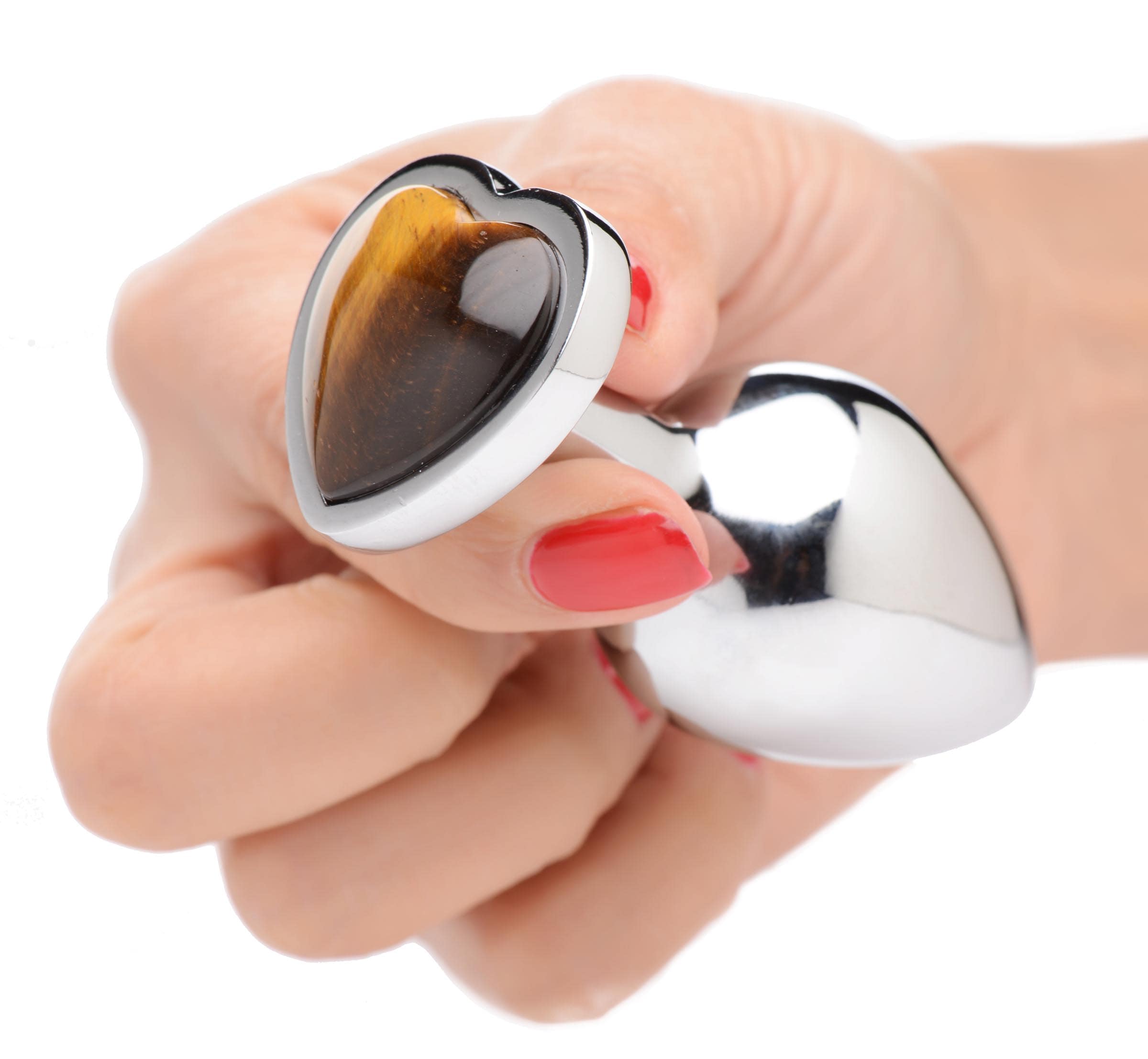 Authentic Tigers Eye Gemstone Heart Anal Plug - Small - Image 4