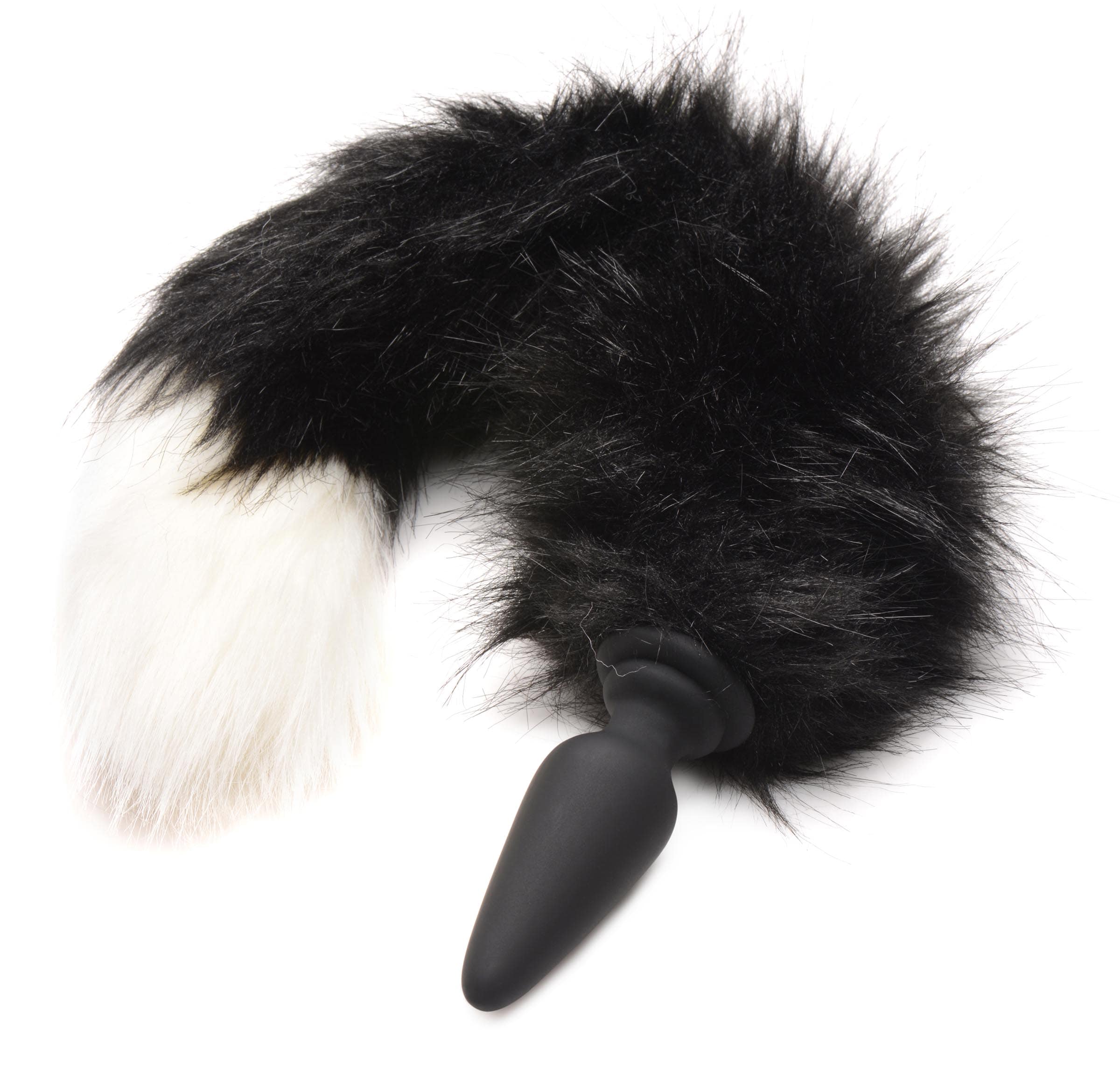 Large Anal Plug with Interchangeable Fox Tail - Black and White - Image 4