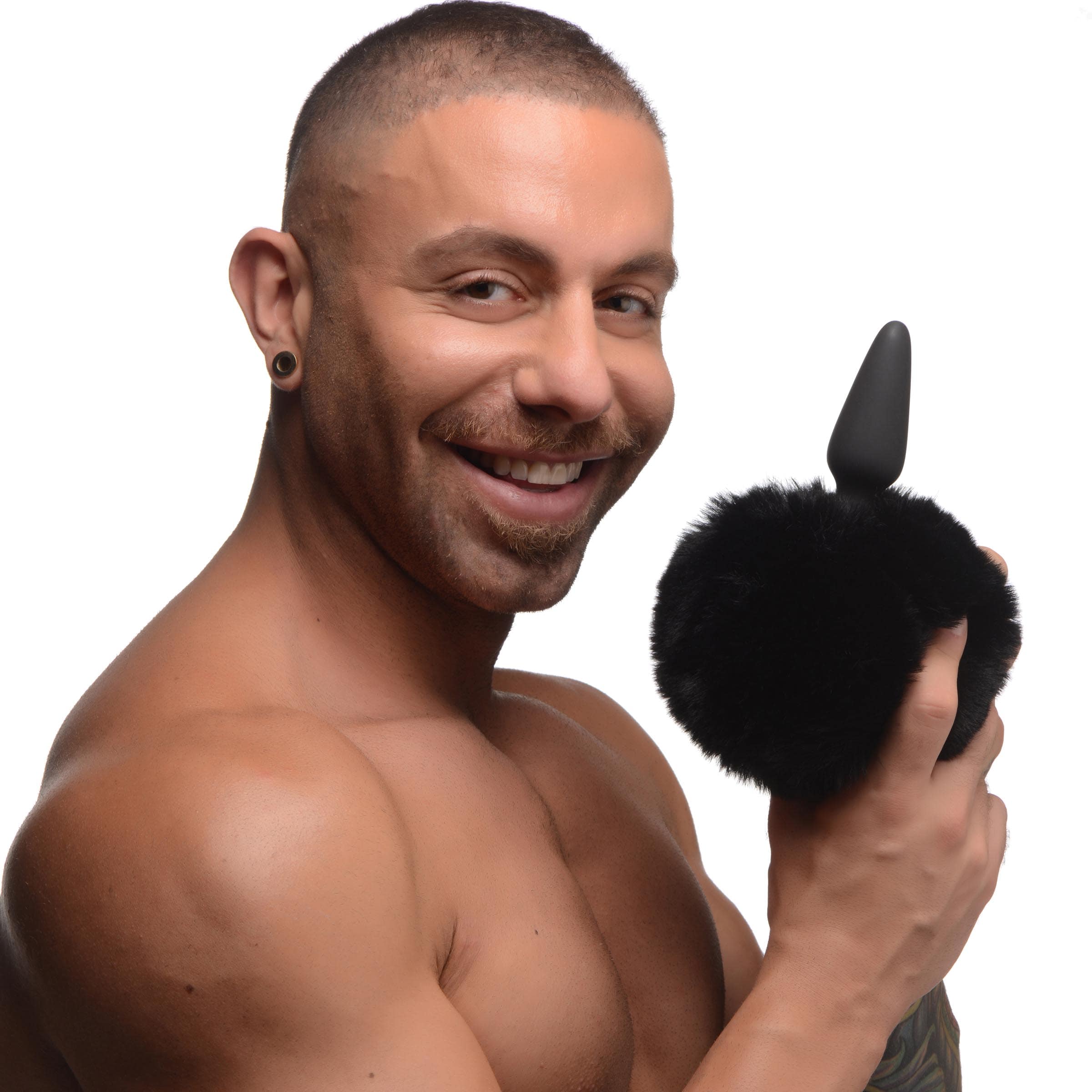 Small Anal Plug with Interchangeable Bunny Tail - Black - Image 2