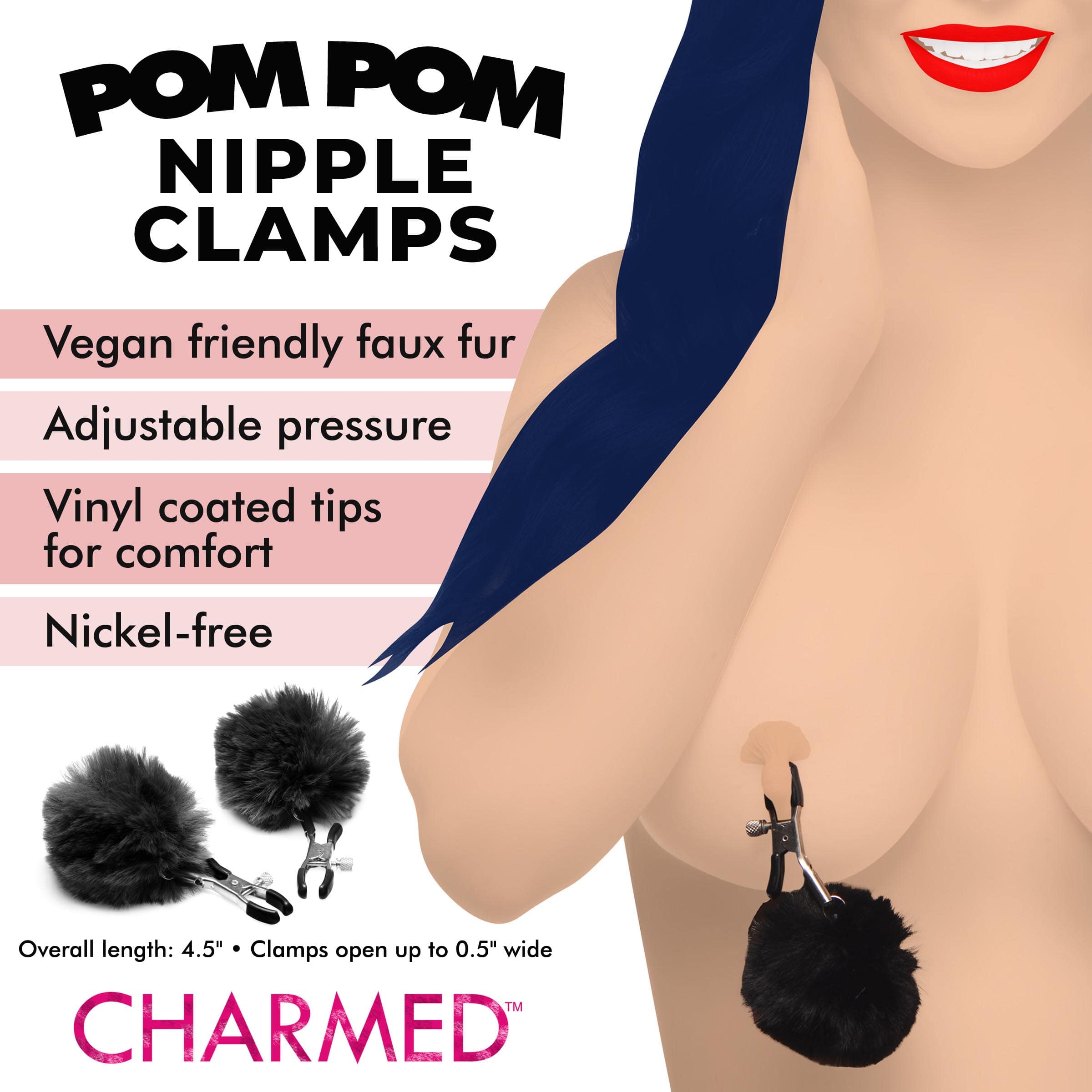 Pom Pom Nipple Clamps - Black - Image 2