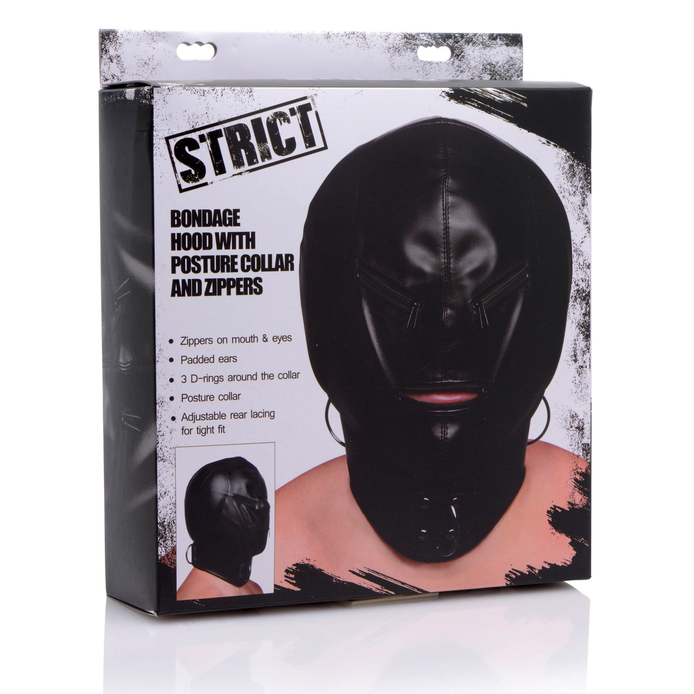 Bondage Hood with Posture Collar and Zippers - Image 4