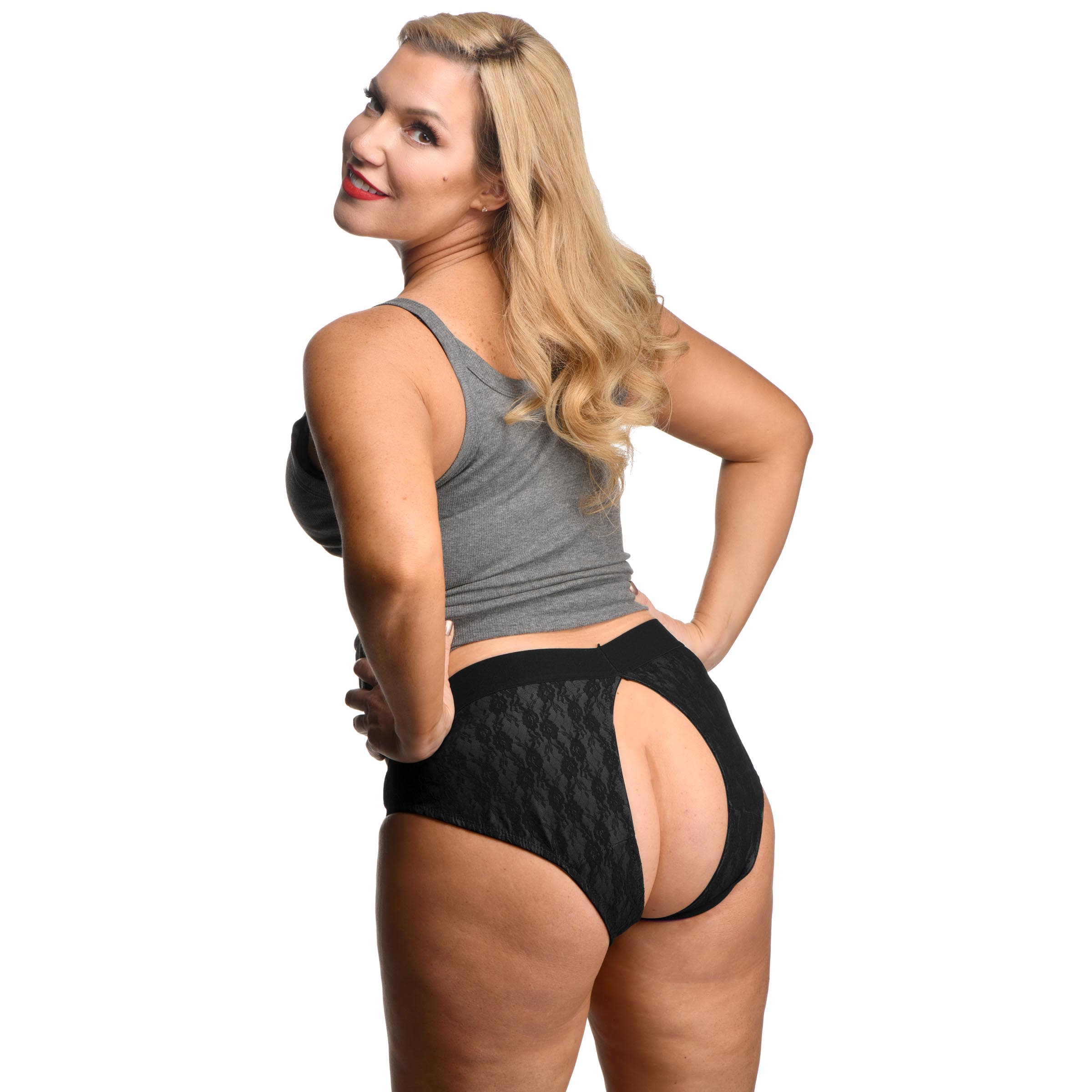 Lace Envy Black Crotchless Panty Harness - 2XL - Image 2