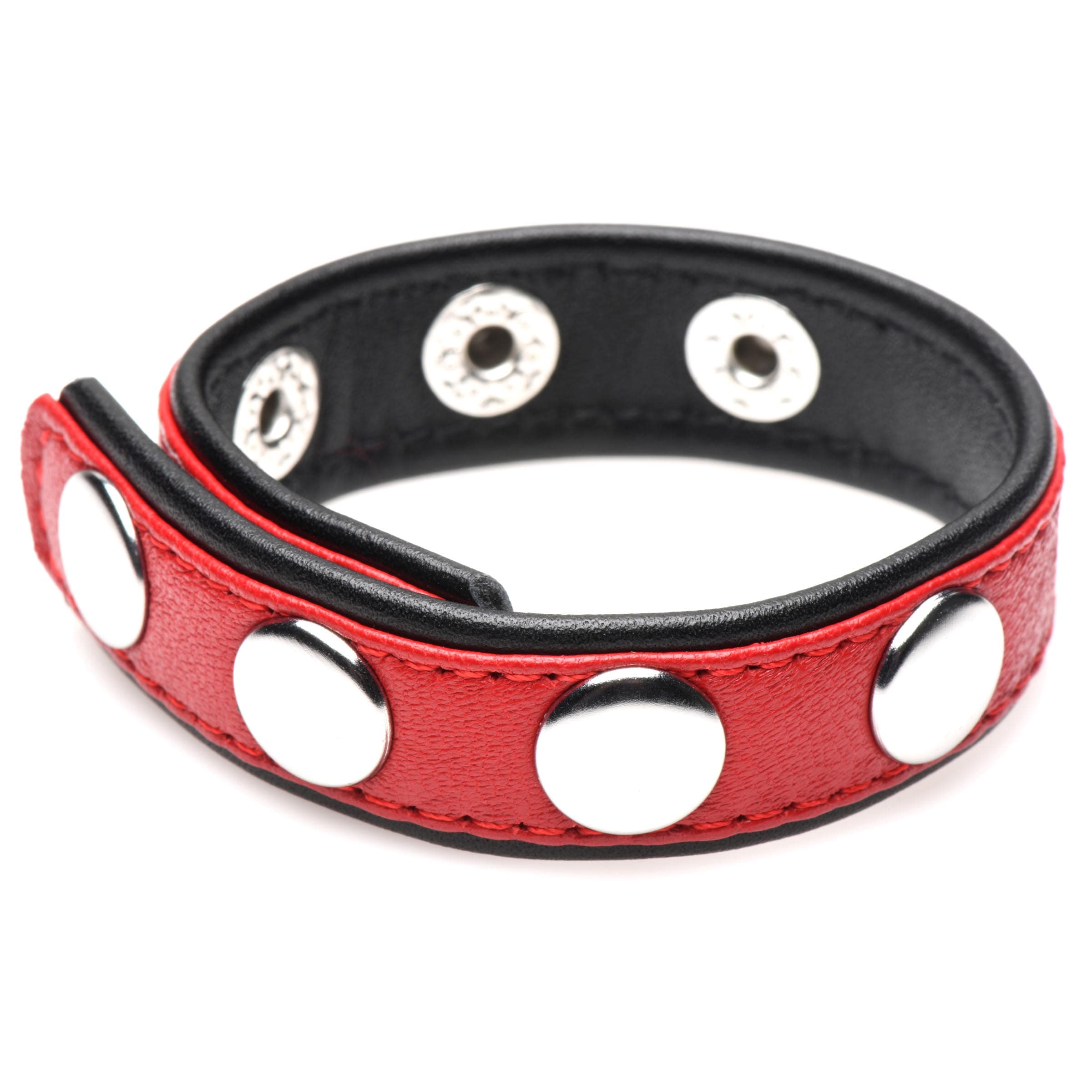 Leather Speed Snap Cock Ring - Red - Image 2