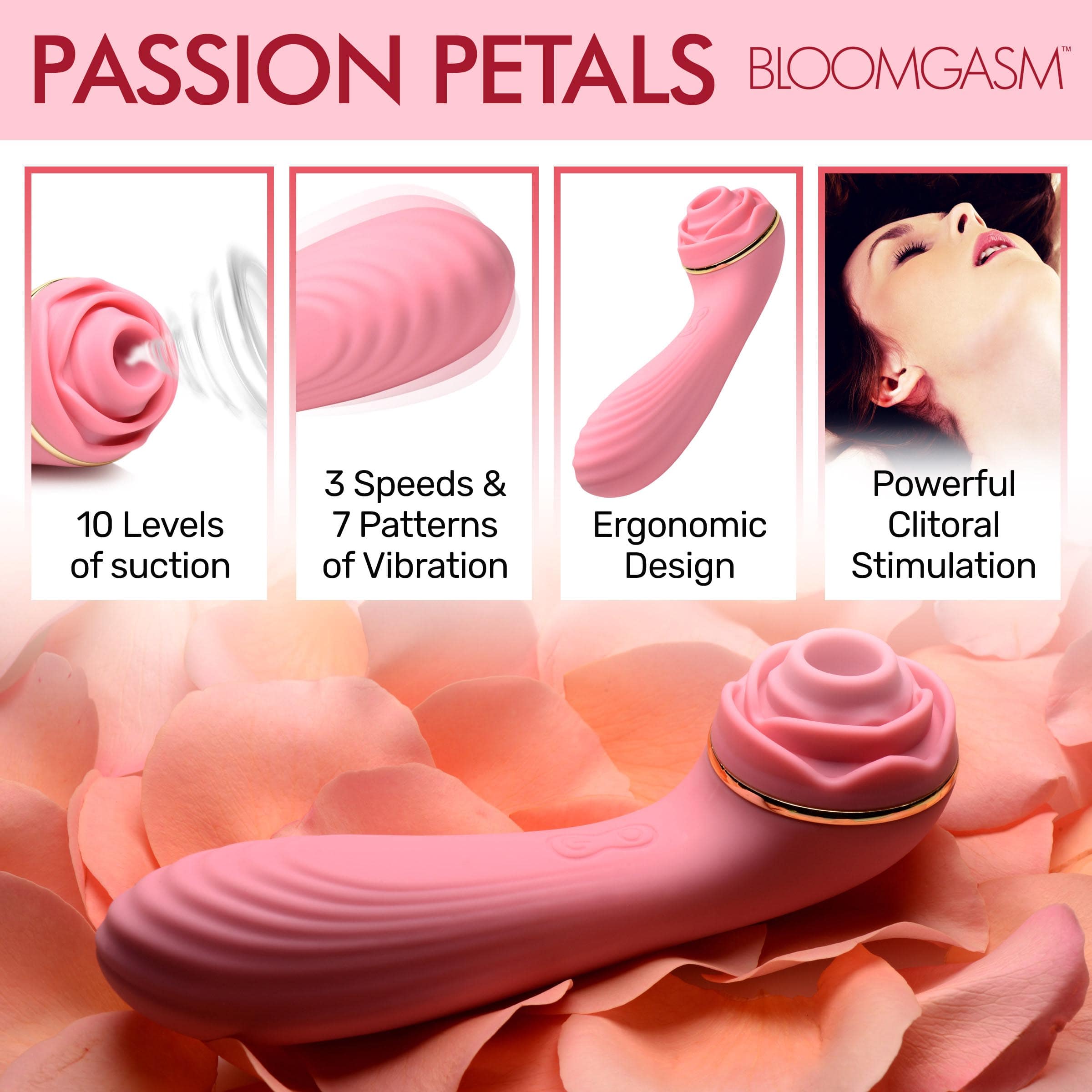 Passion Petals 10X Silicone Suction Rose Vibrator - Pink - Image 2