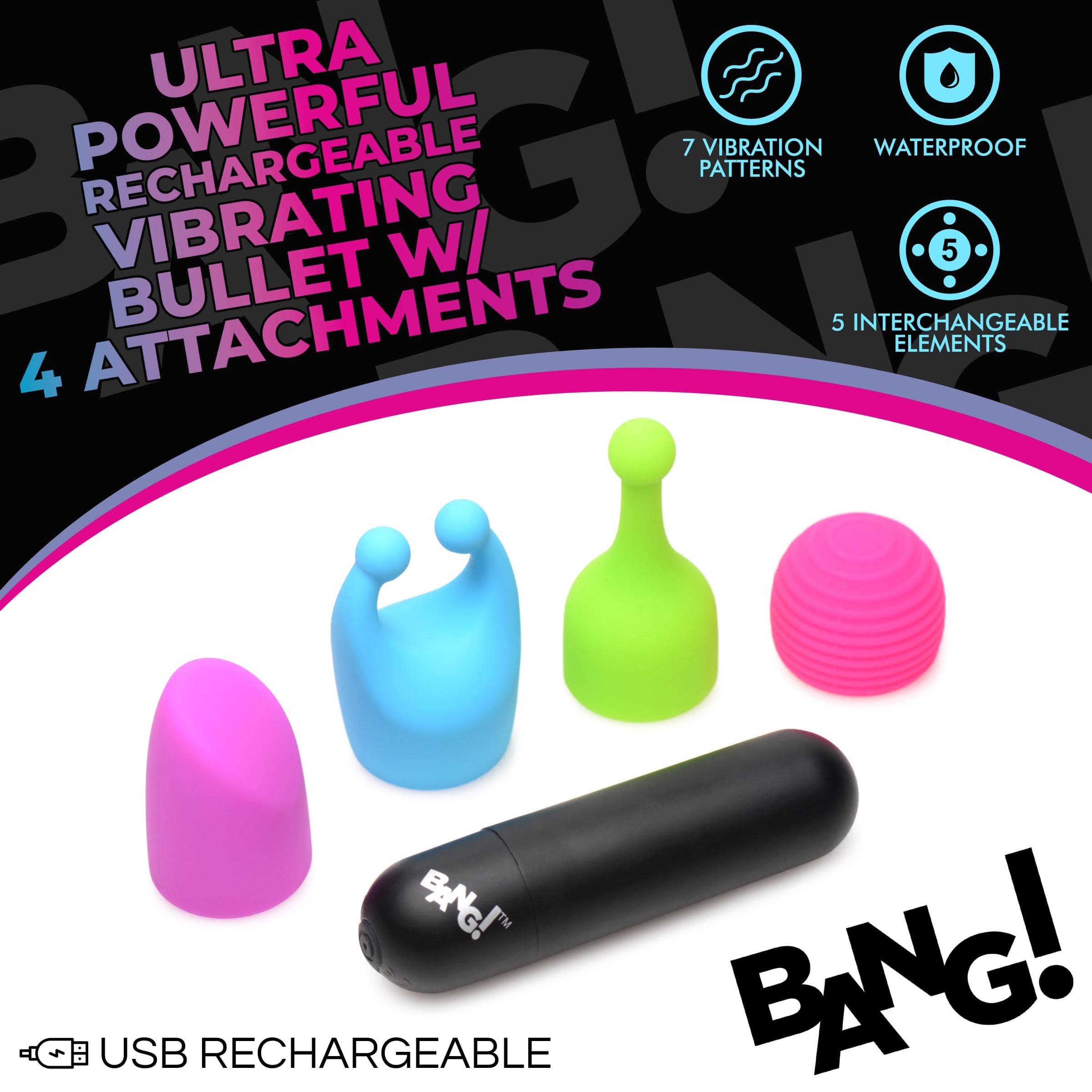 7X Rechargeable Bullet with 4 Attachments - Image 2