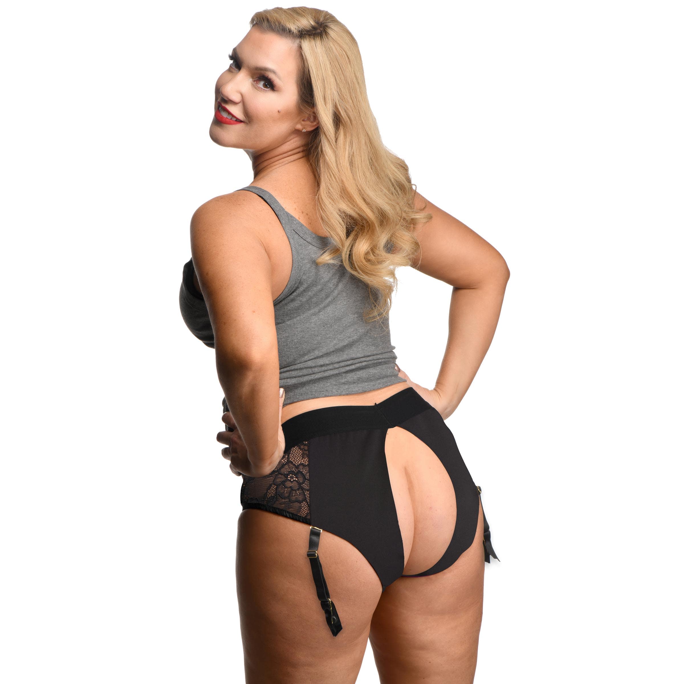 Laced Seductress Crotchless Panty Harness with Garter Straps - LXL - Image 3