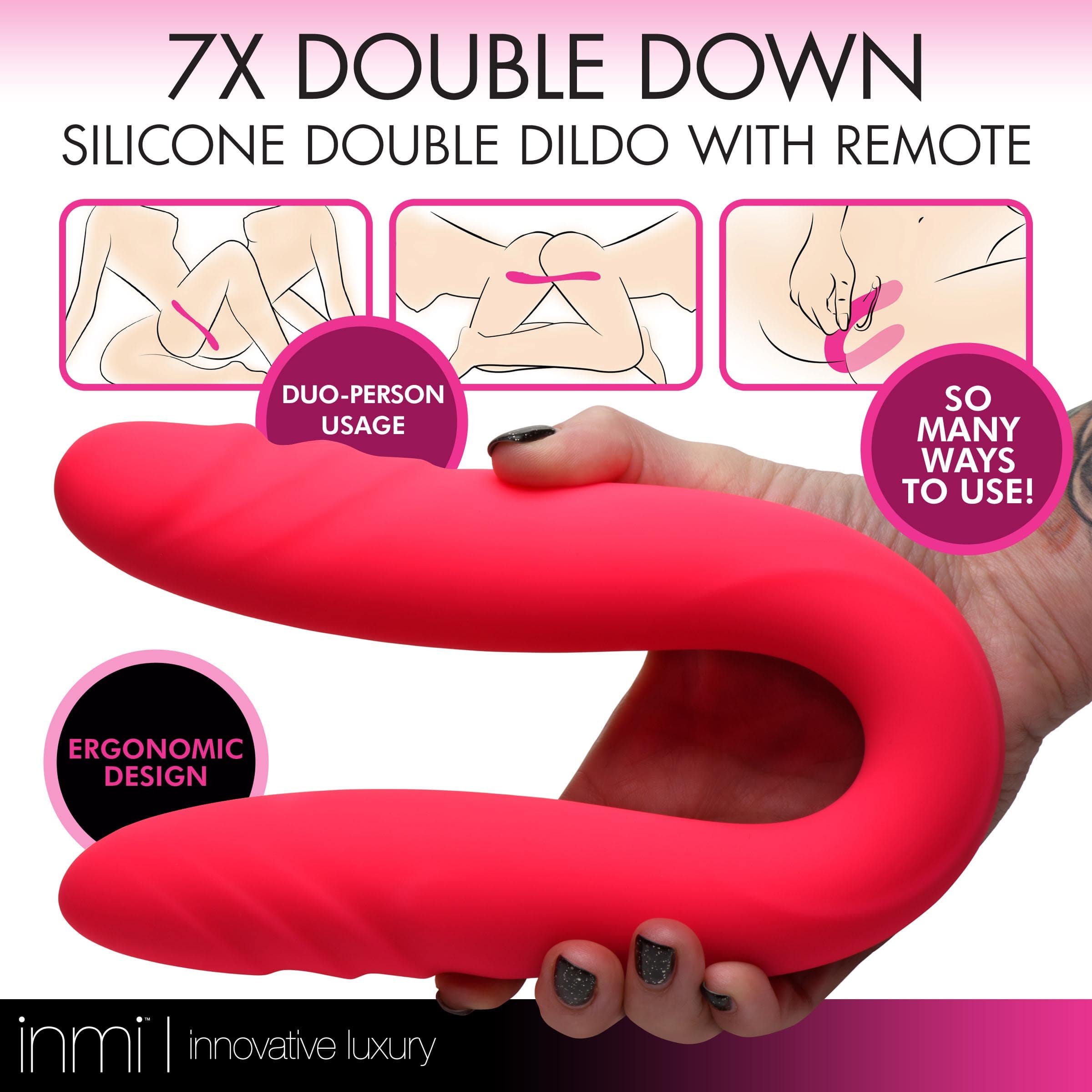 7X Double Down Silicone Double Dildo with Remote - Image 2