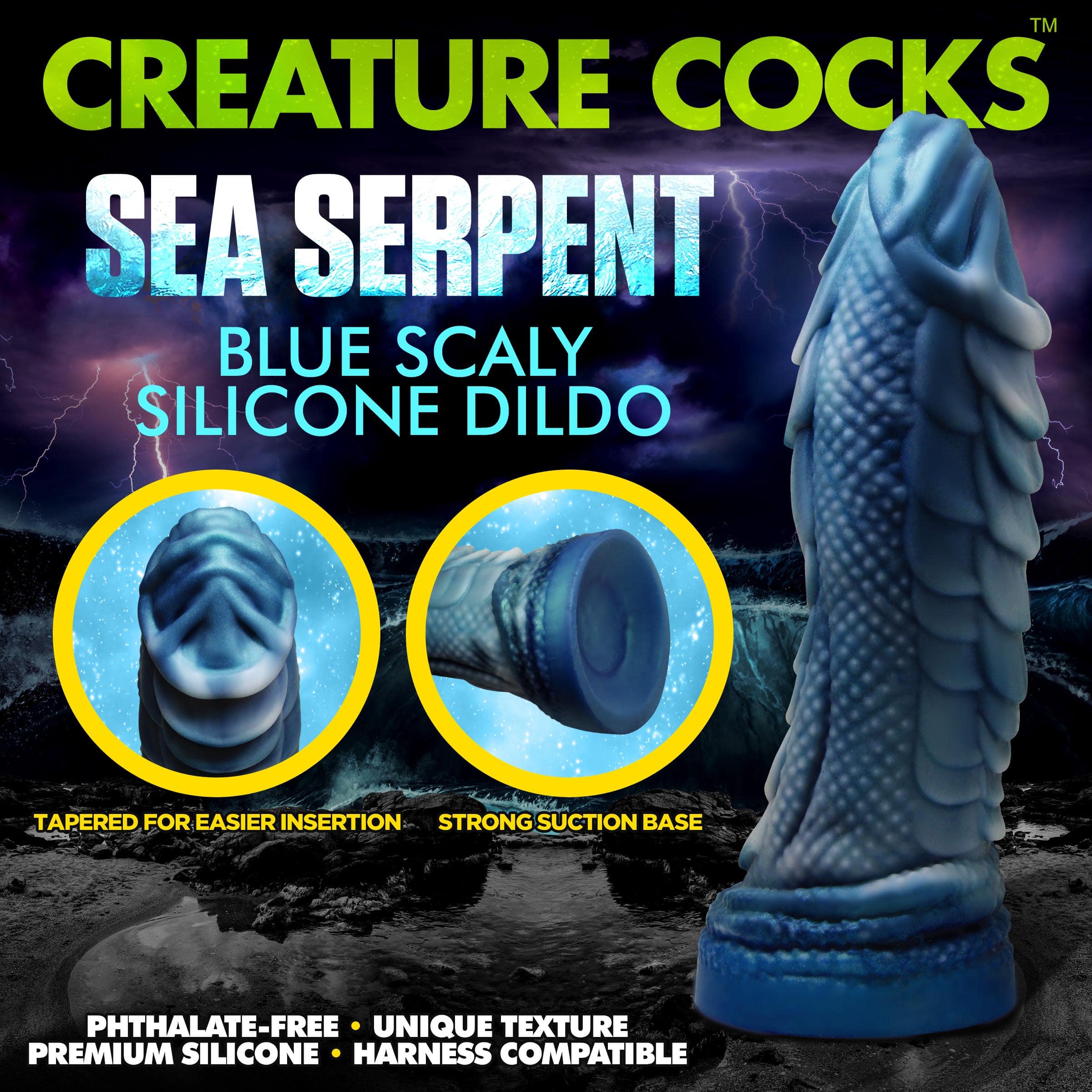 Sea Serpent Blue Scaly Silicone Dildo - Image 3